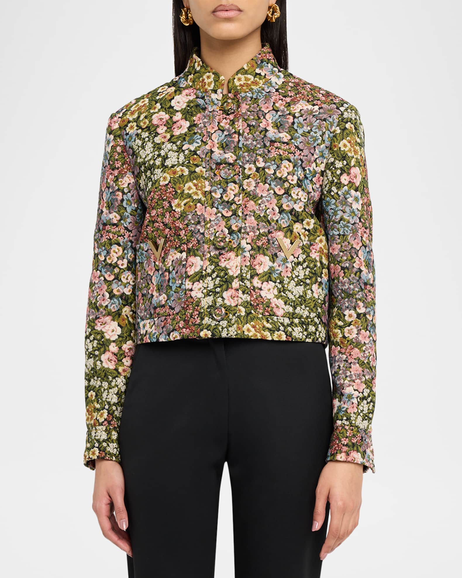 Valentino Garavani VLogo Floral Jacquard Single-Breasted Jacket