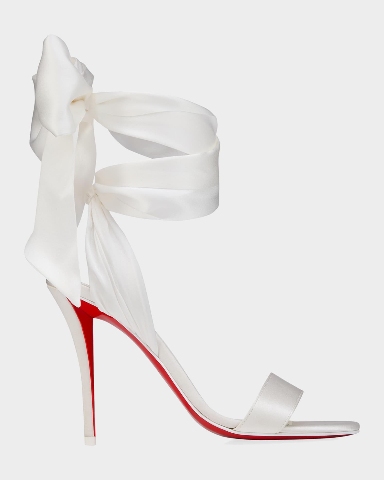 Christian Louboutin 100mm Miss Z Satin Ankle-Wrap Sandals | Neiman