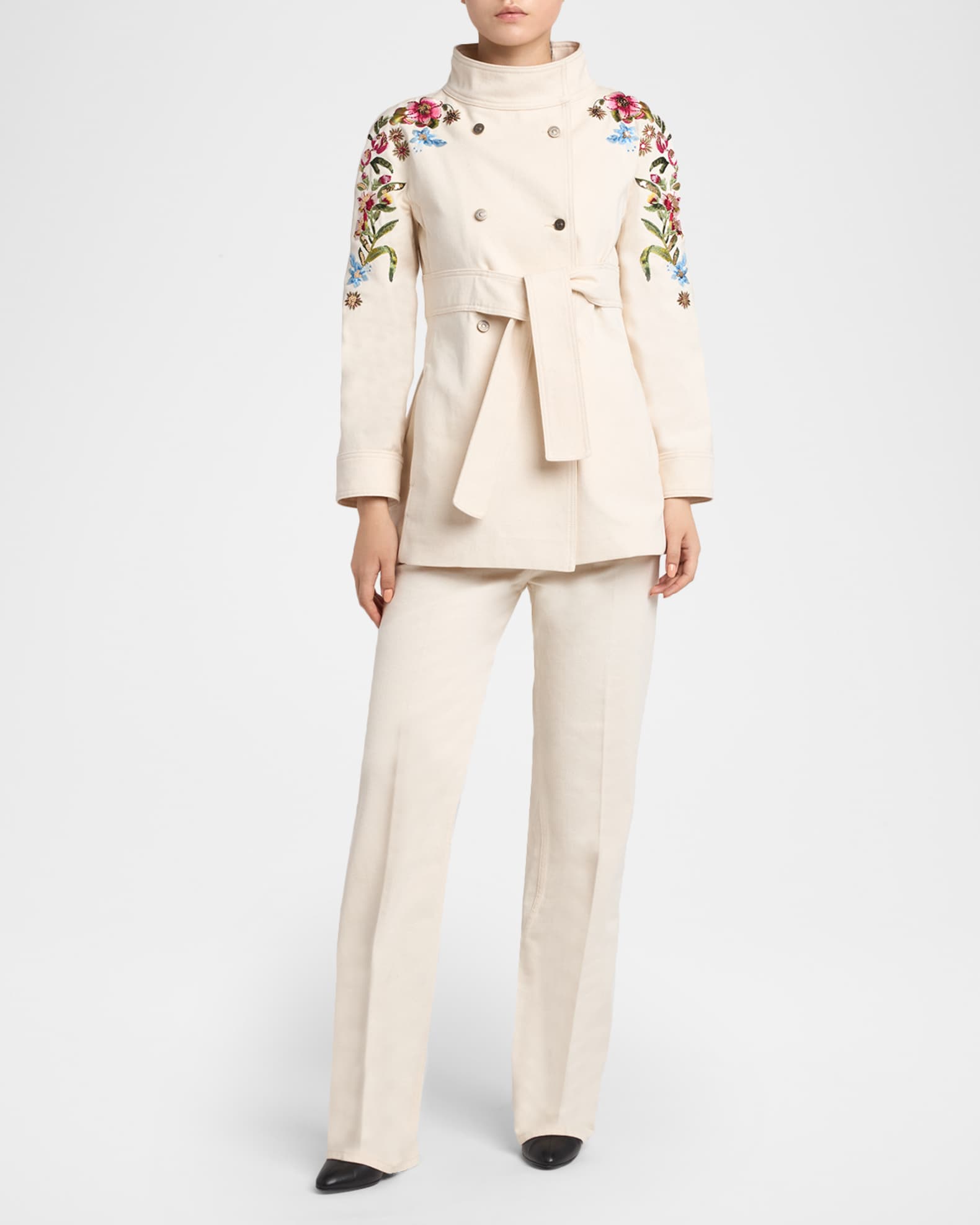 Valentino Garavani Floral Embroidered Double-Breasted Denim Jacket