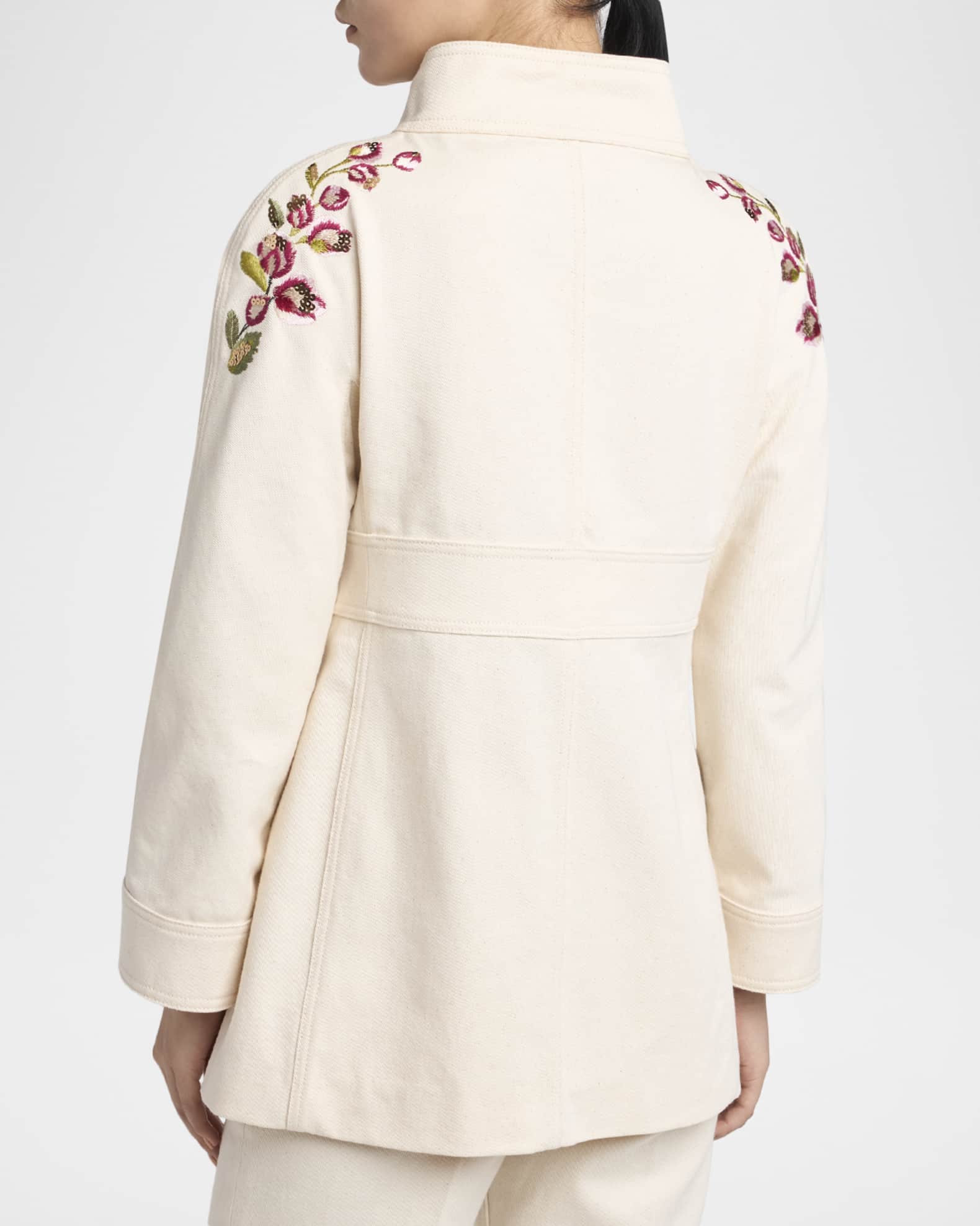 Valentino Garavani Floral Embroidered Double-Breasted Denim Jacket