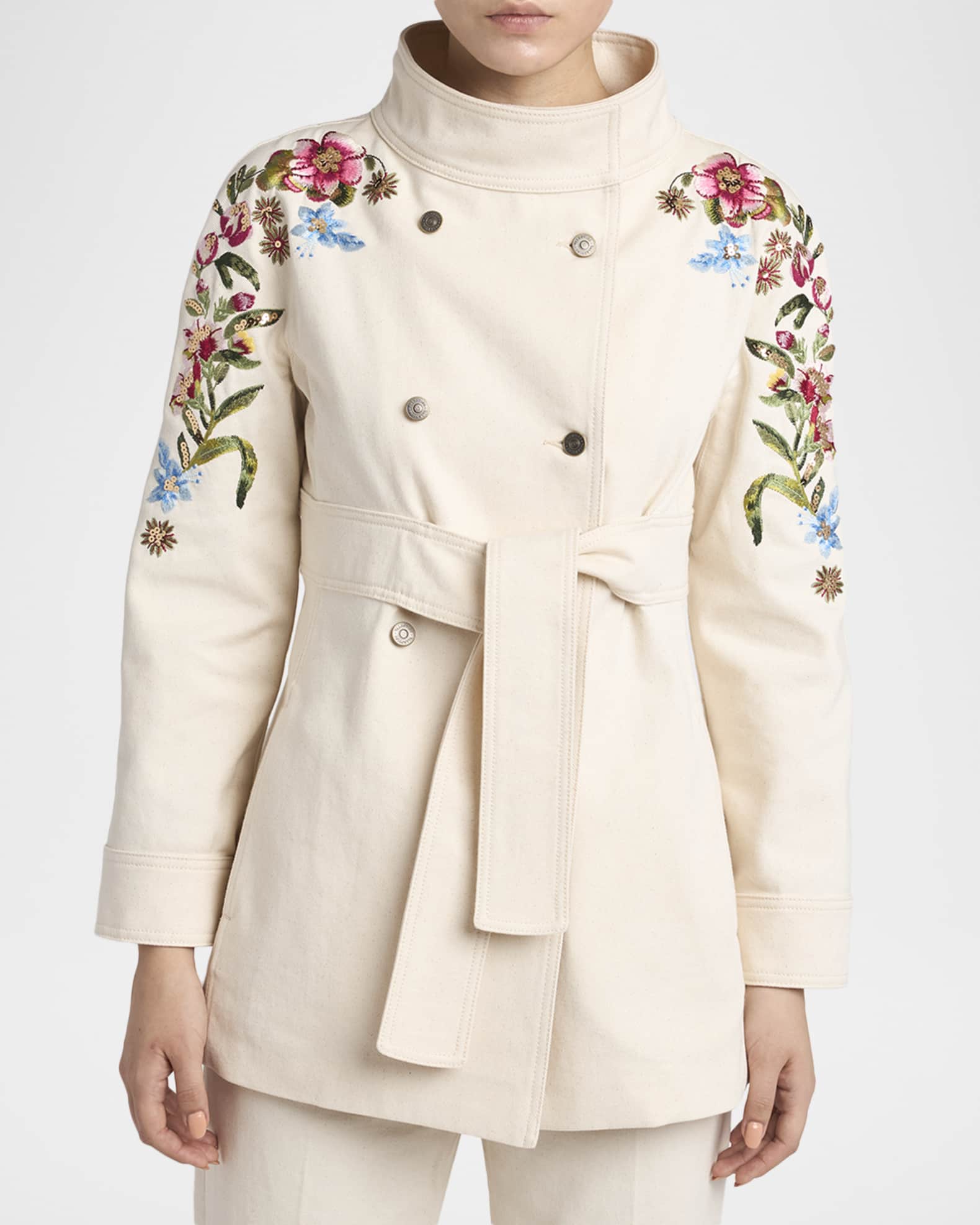 Valentino Garavani Floral Embroidered Double-Breasted Denim Jacket