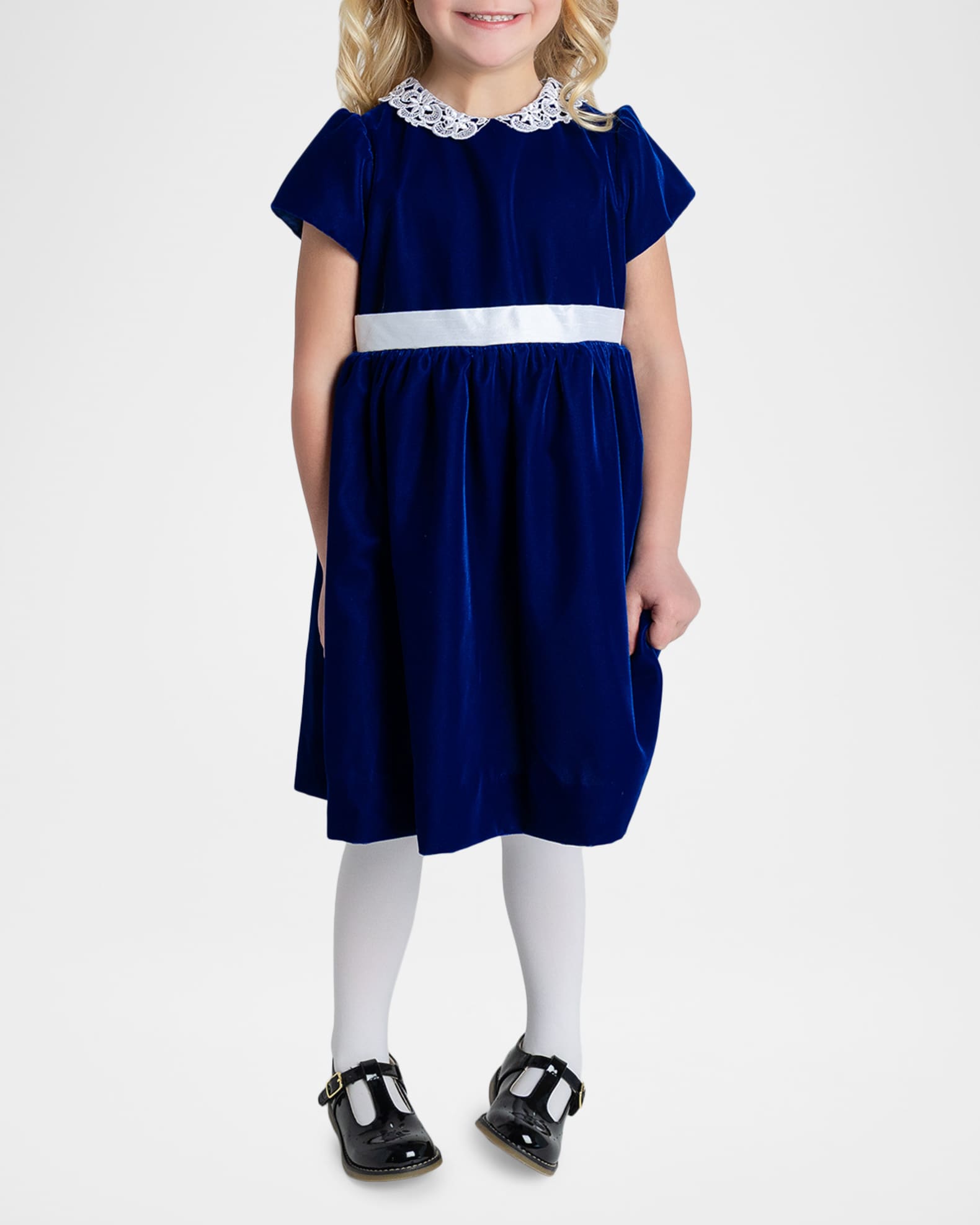 Florence Eiseman Toddler Girls Velvet Dress with Lace Collar - Royal Blue - 6