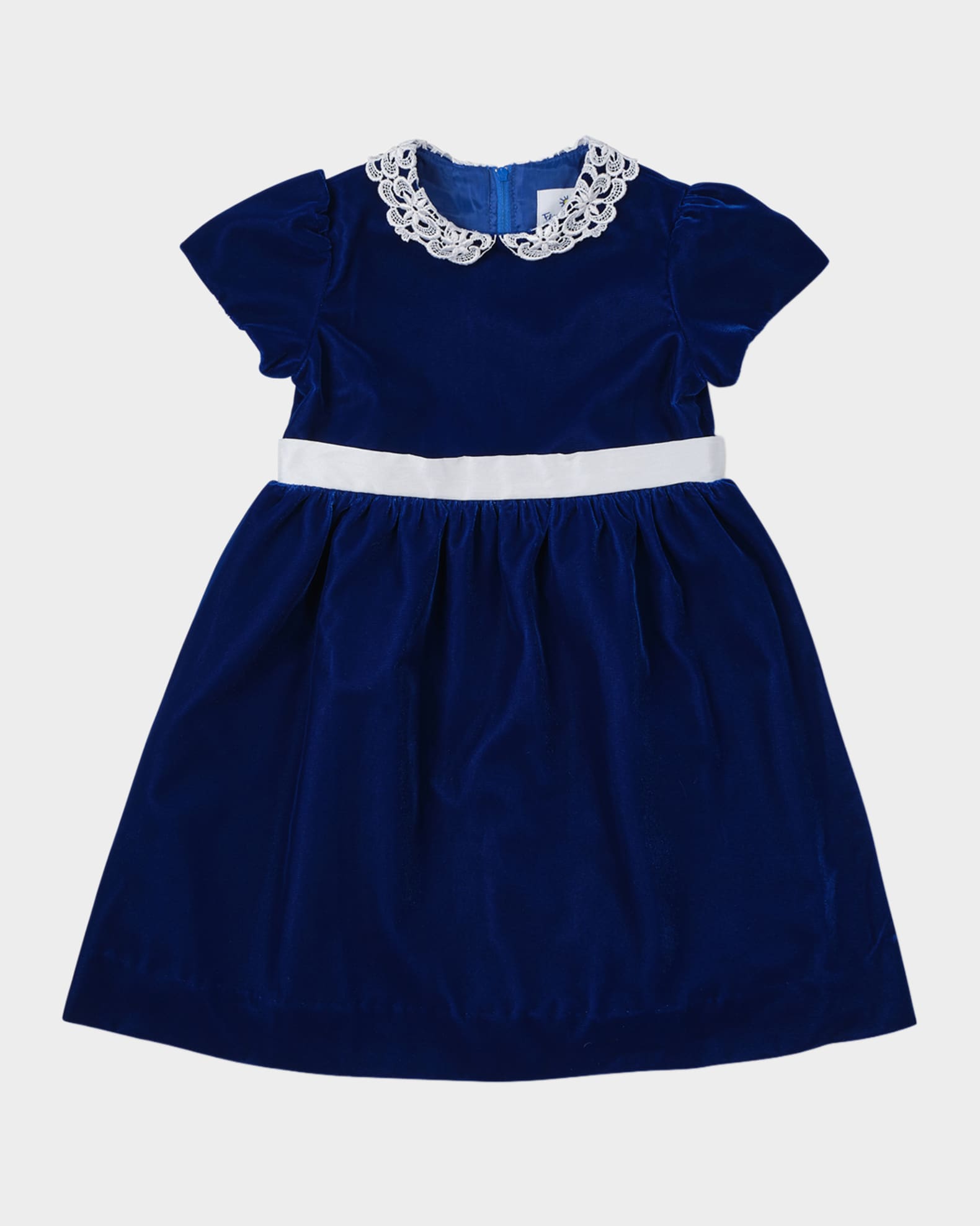 Florence Eiseman Toddler Girls Velvet Dress with Lace Collar - Royal Blue - 6