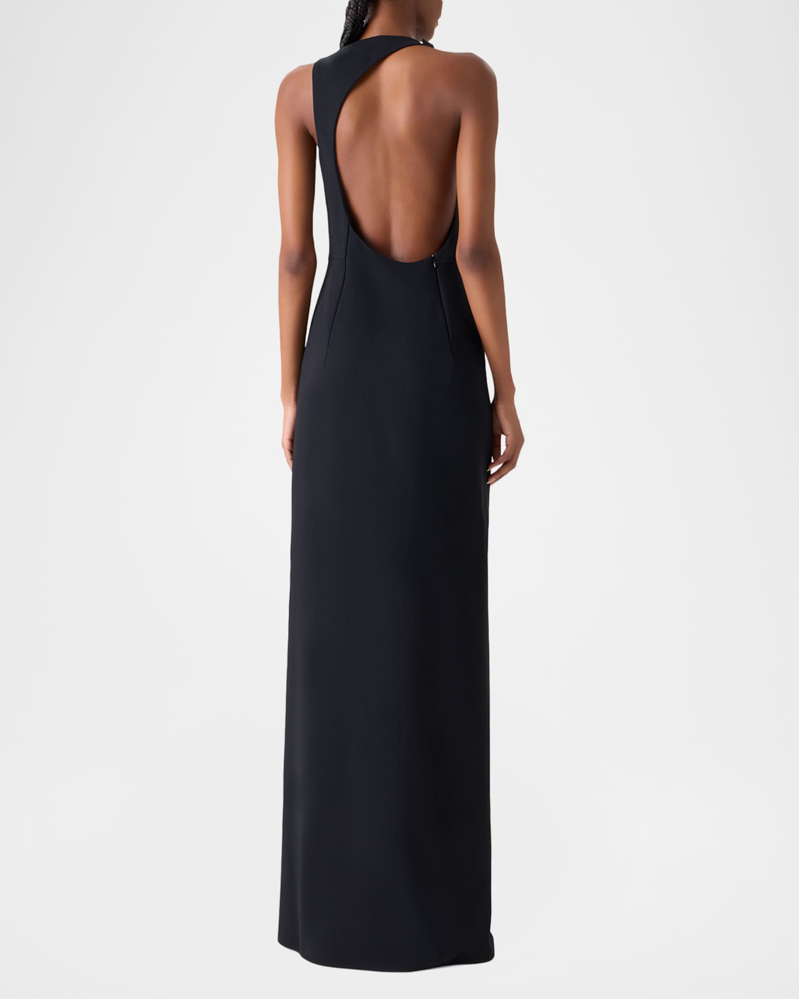 Akris Sleeveless Back-Cutout Wool Slit Gown