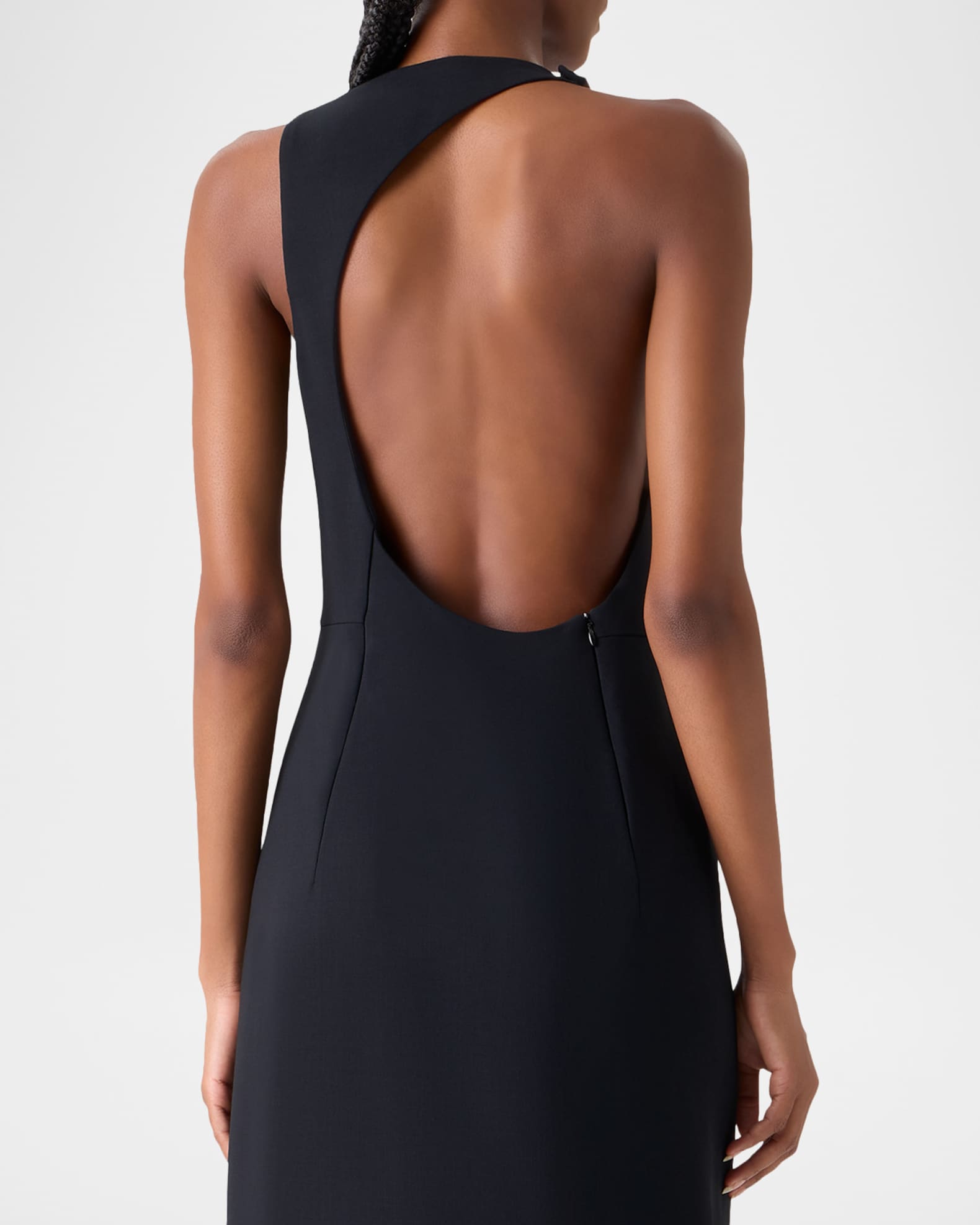 Akris Sleeveless Back-Cutout Wool Slit Gown