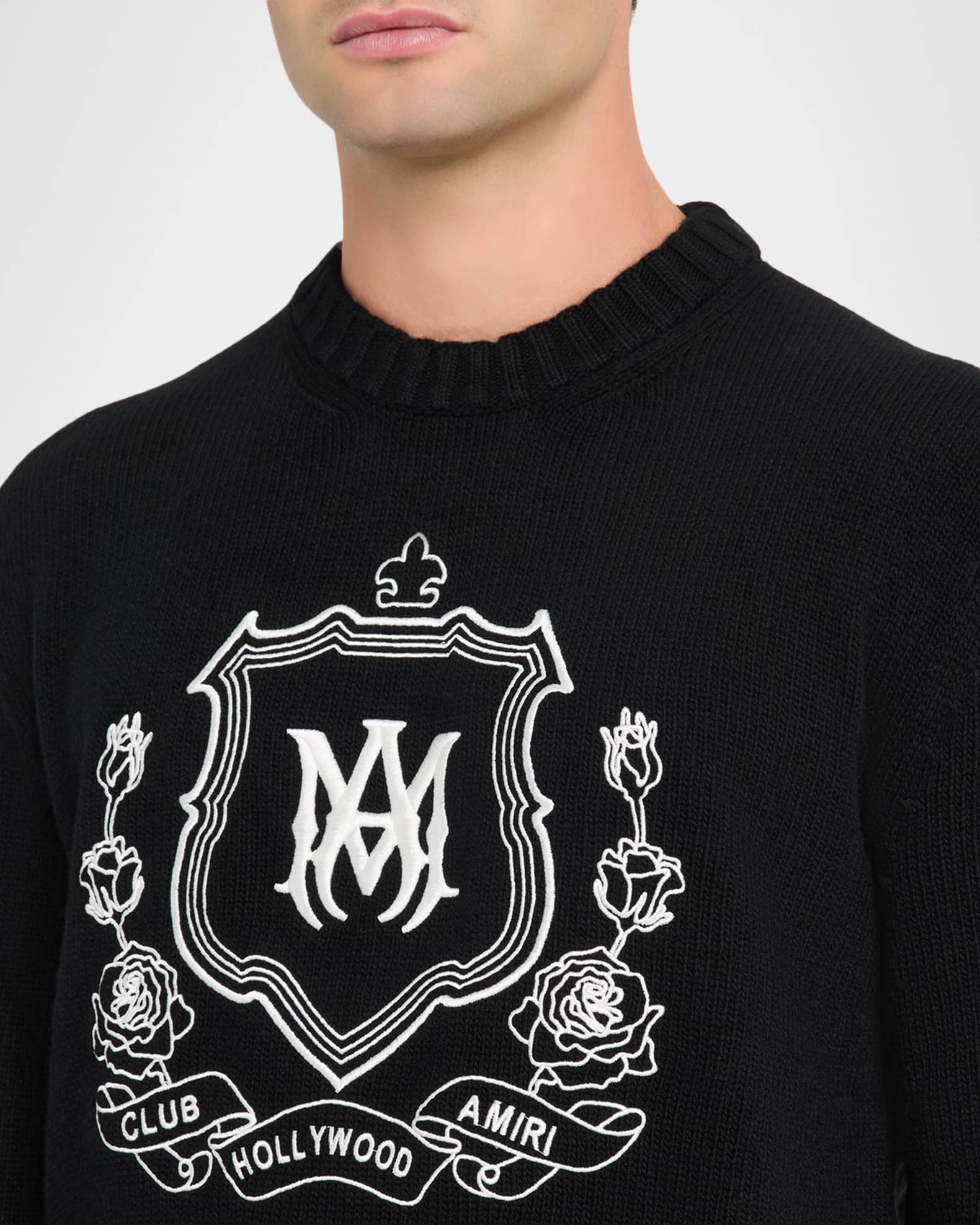 Amiri Men's Wool MA Crest Crewneck Sweater | Neiman Marcus