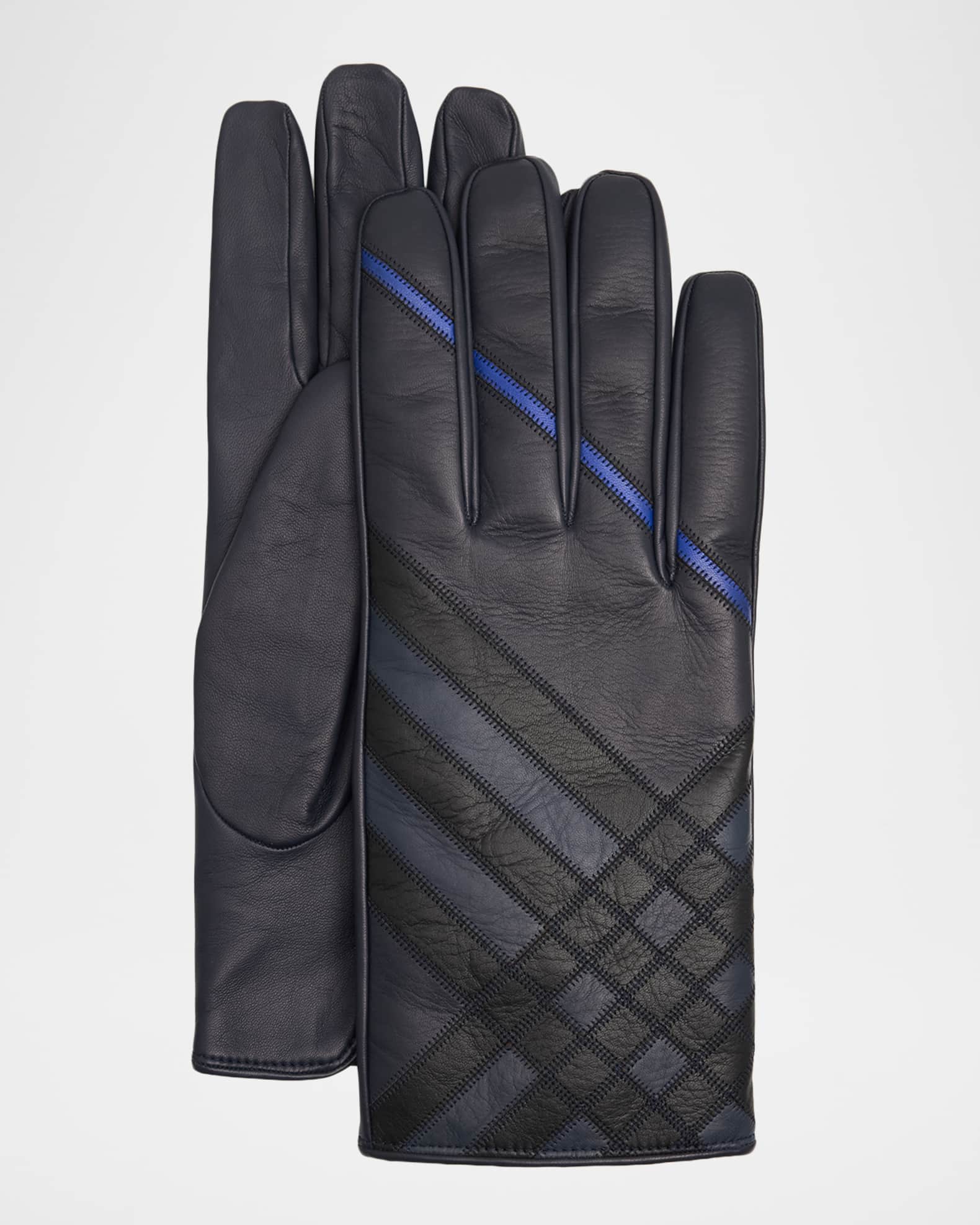 Burberry Men's Intarsia Check Leather Gloves | Neiman Marcus