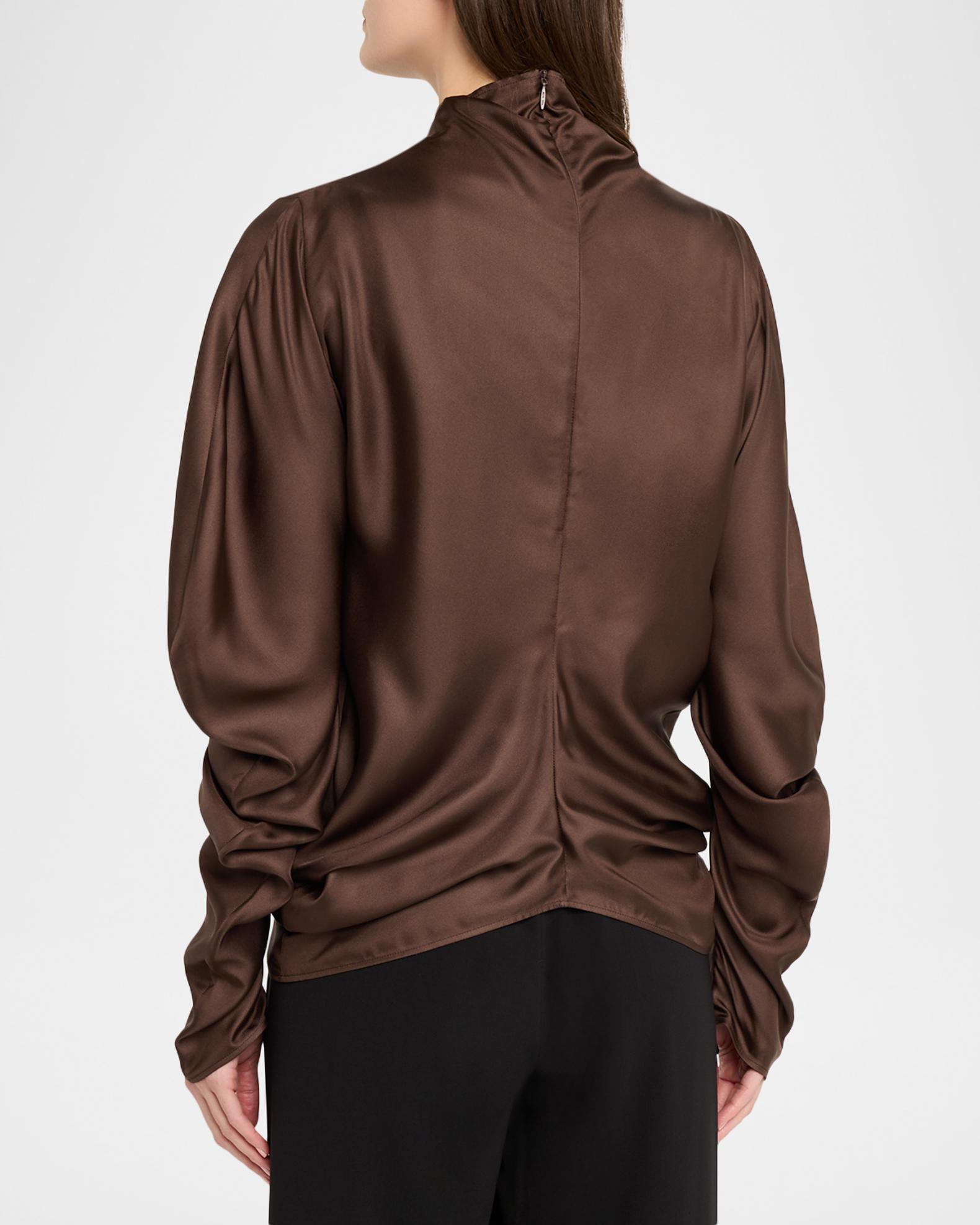 THE ROW Miles Turtleneck Draped Silk Top | Neiman Marcus
