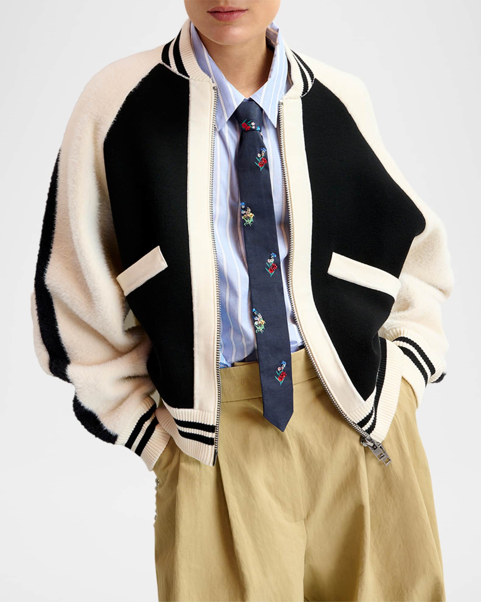 Essentiel Antwerp Idol Paneled Knitted Bomber Jacket | Neiman Marcus