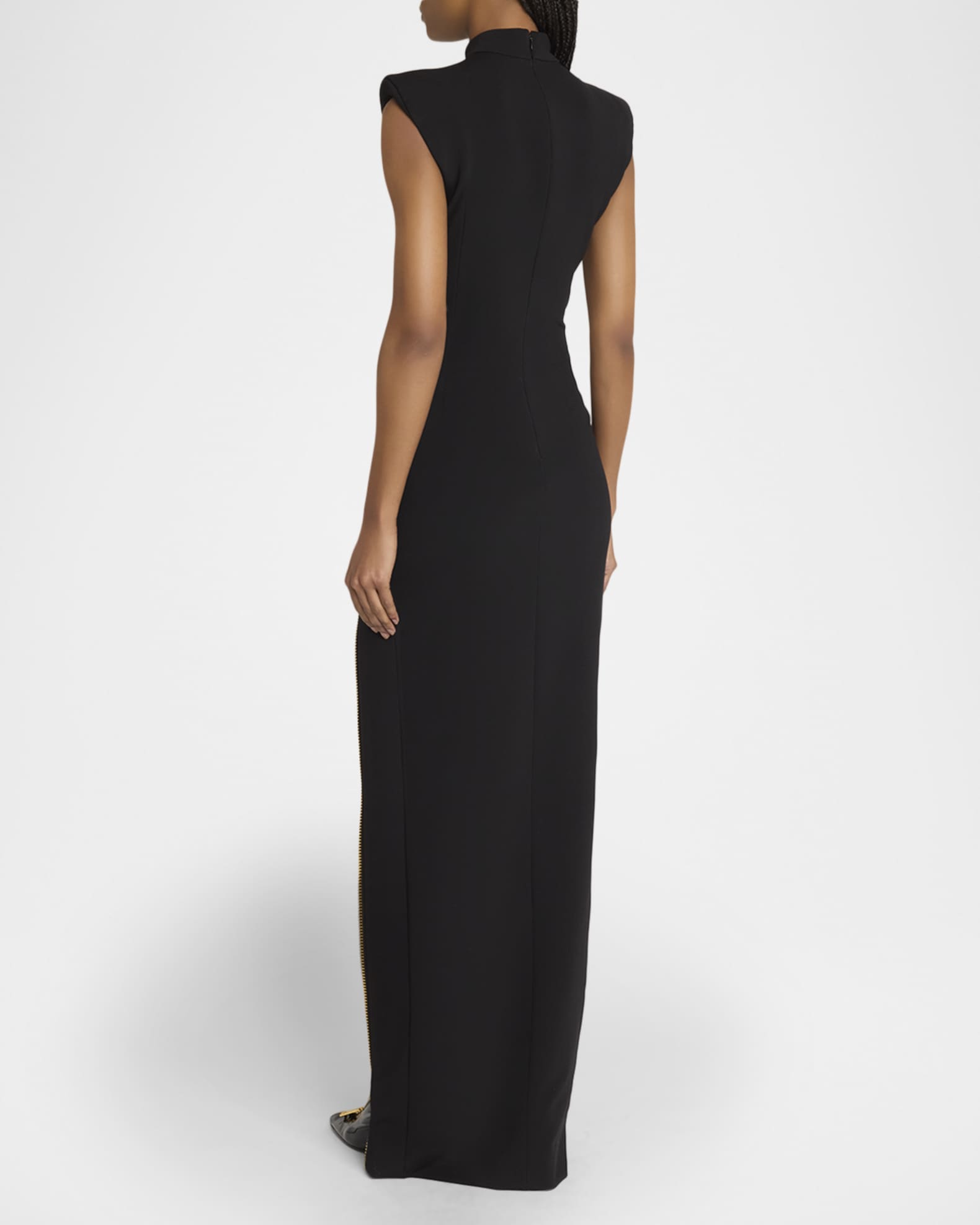 Balmain Mock-Neck Zip Slit Sleeveless Gown | Neiman Marcus