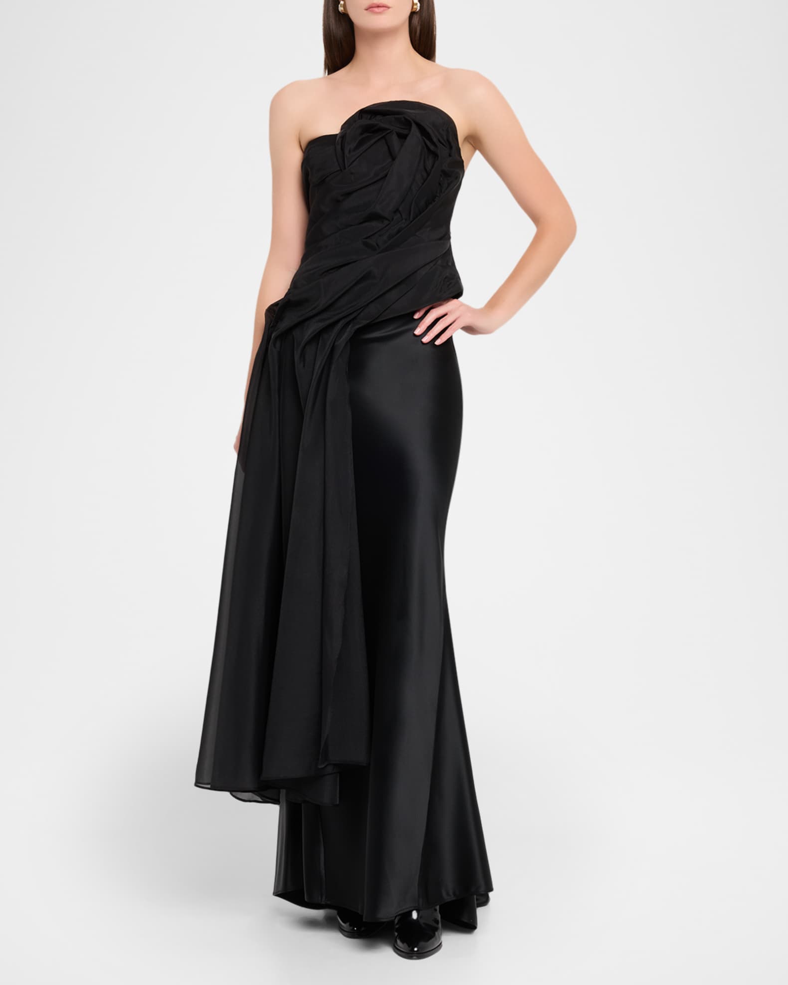 Black Satin Maxi Skirt With Gold Buckle Detail