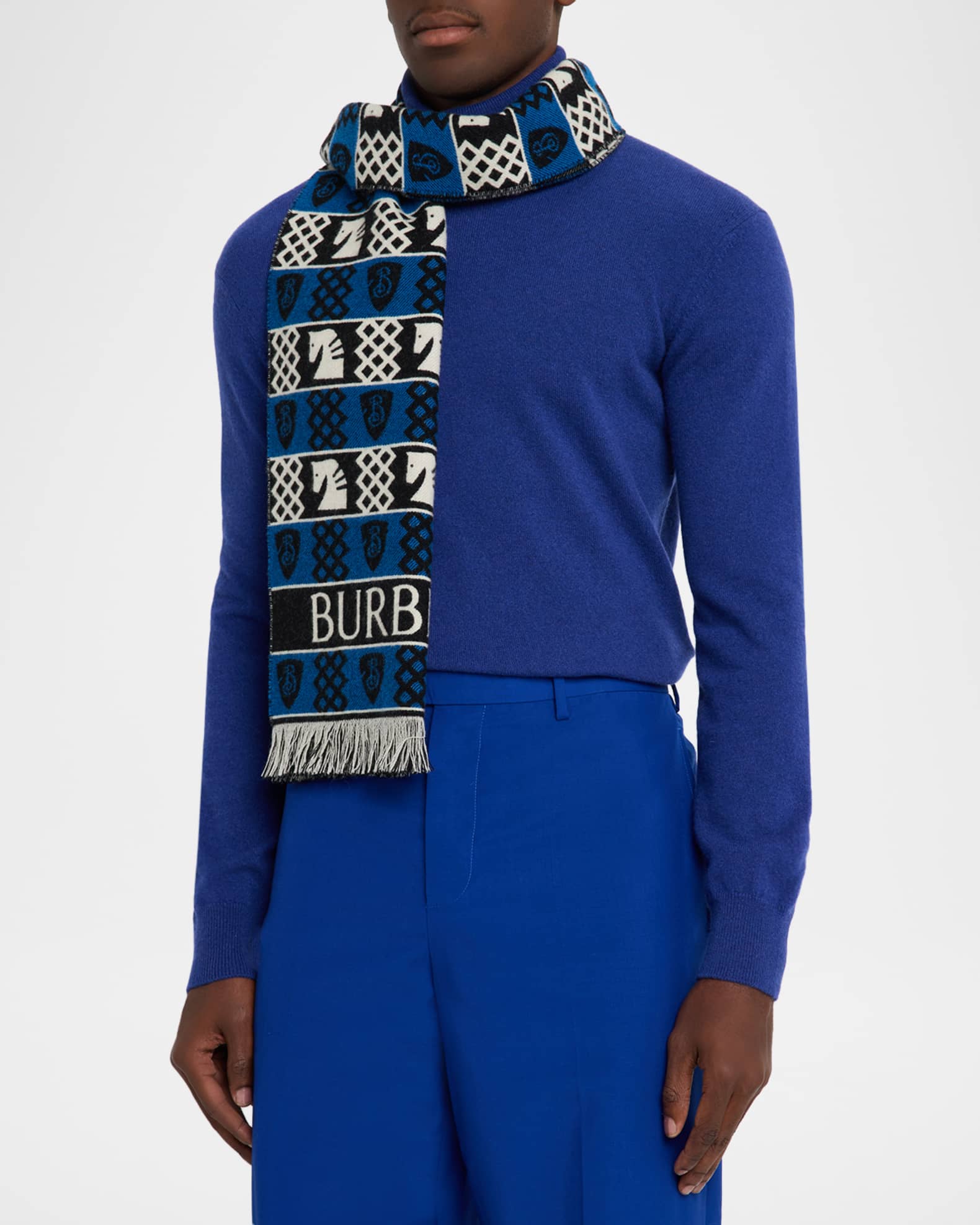 Burberry Men's Chess Fair Isle Wool Scarf | Neiman Marcus