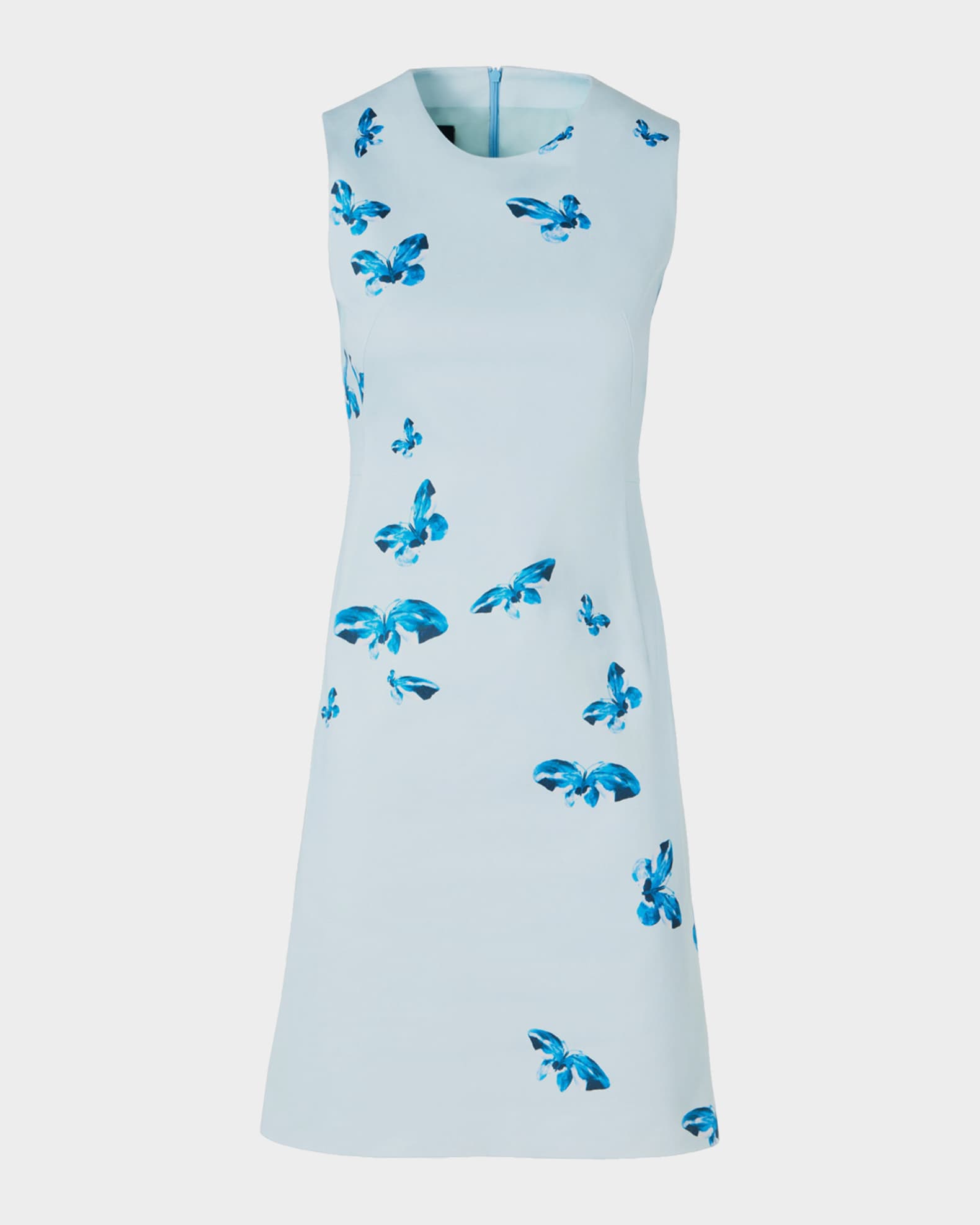 Akris Butterfly-Print Cotton-Silk Sleeveless Mini Dress, Blue, Women's, 4, Casual & Work Dresses Day Dresses Sundresses