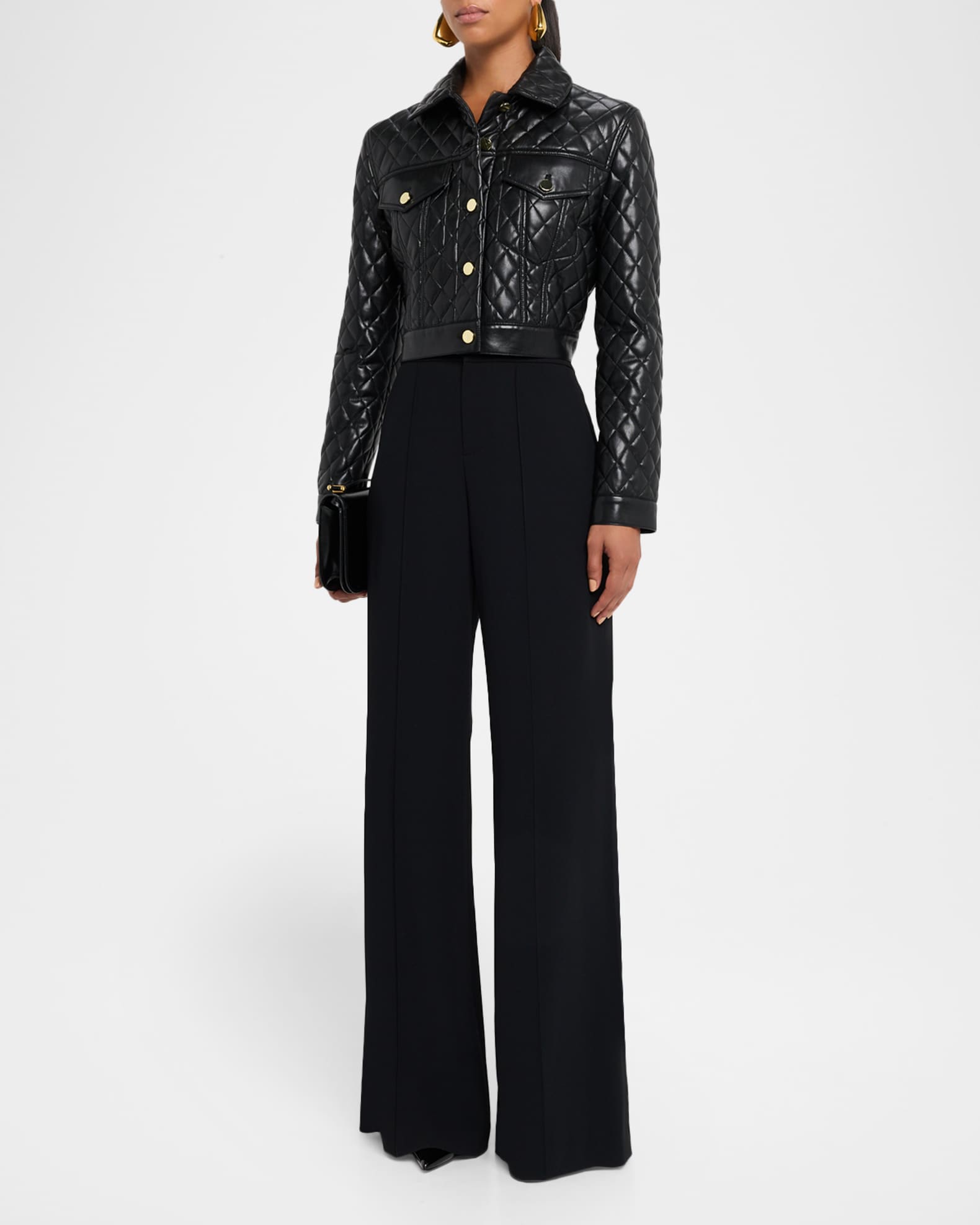 Alice + Olivia Chloe Quilted Vegan Leather Cropped Jacket | Neiman