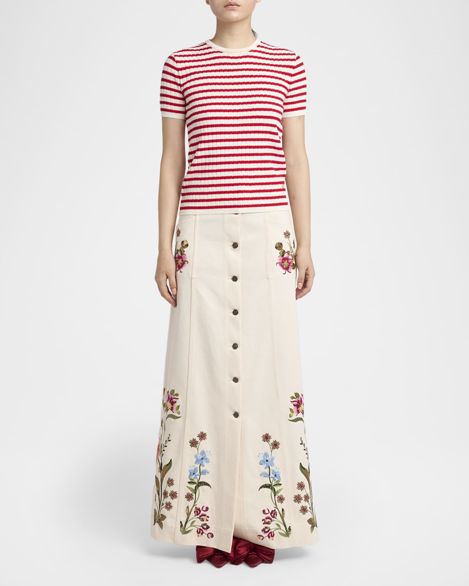 Valentino Garavani Floral Embroidered Denim Button-Front Maxi