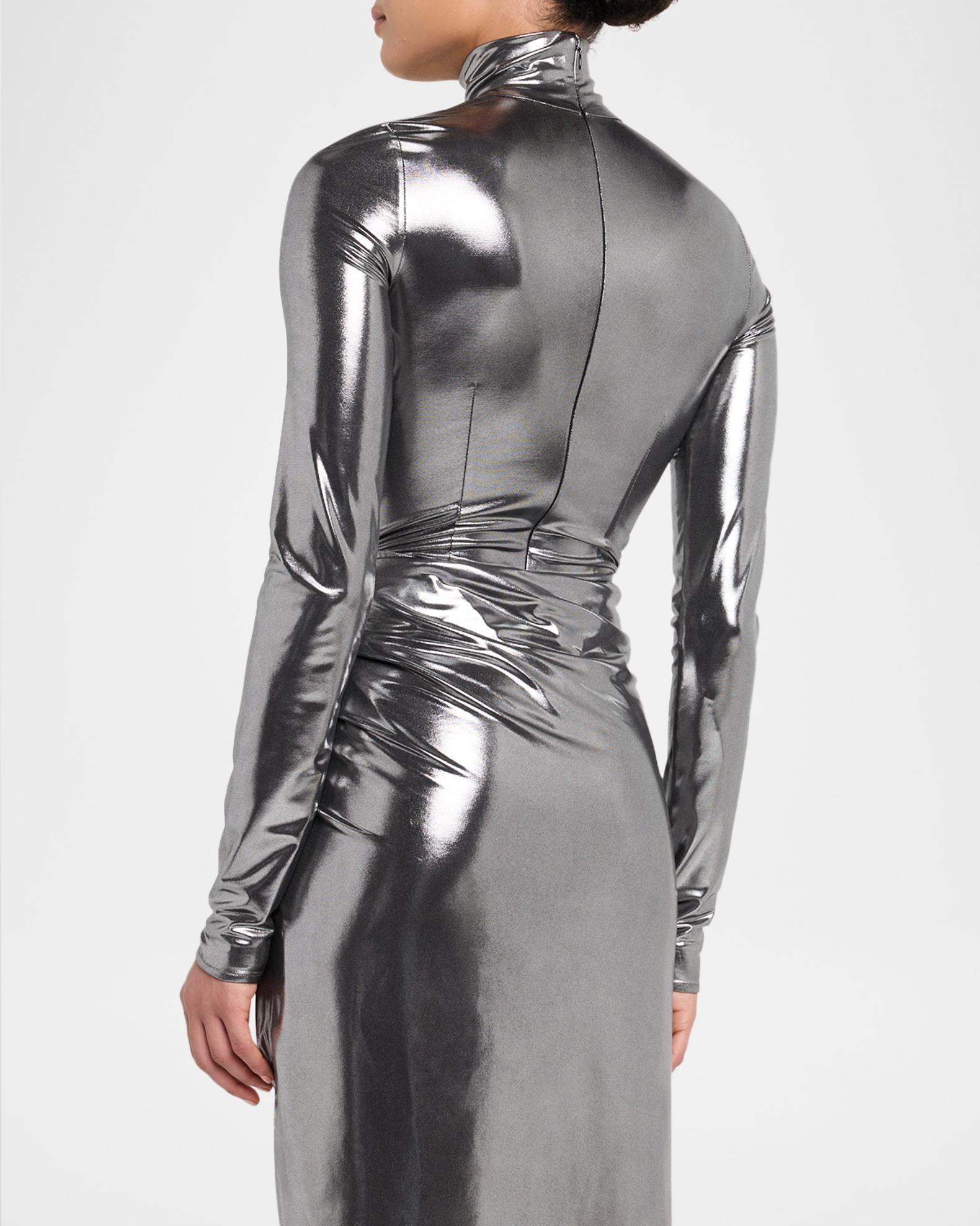 LaQuan Smith Mock-Neck Shiny Jersey Long-Sleeve Bodysuit | Neiman