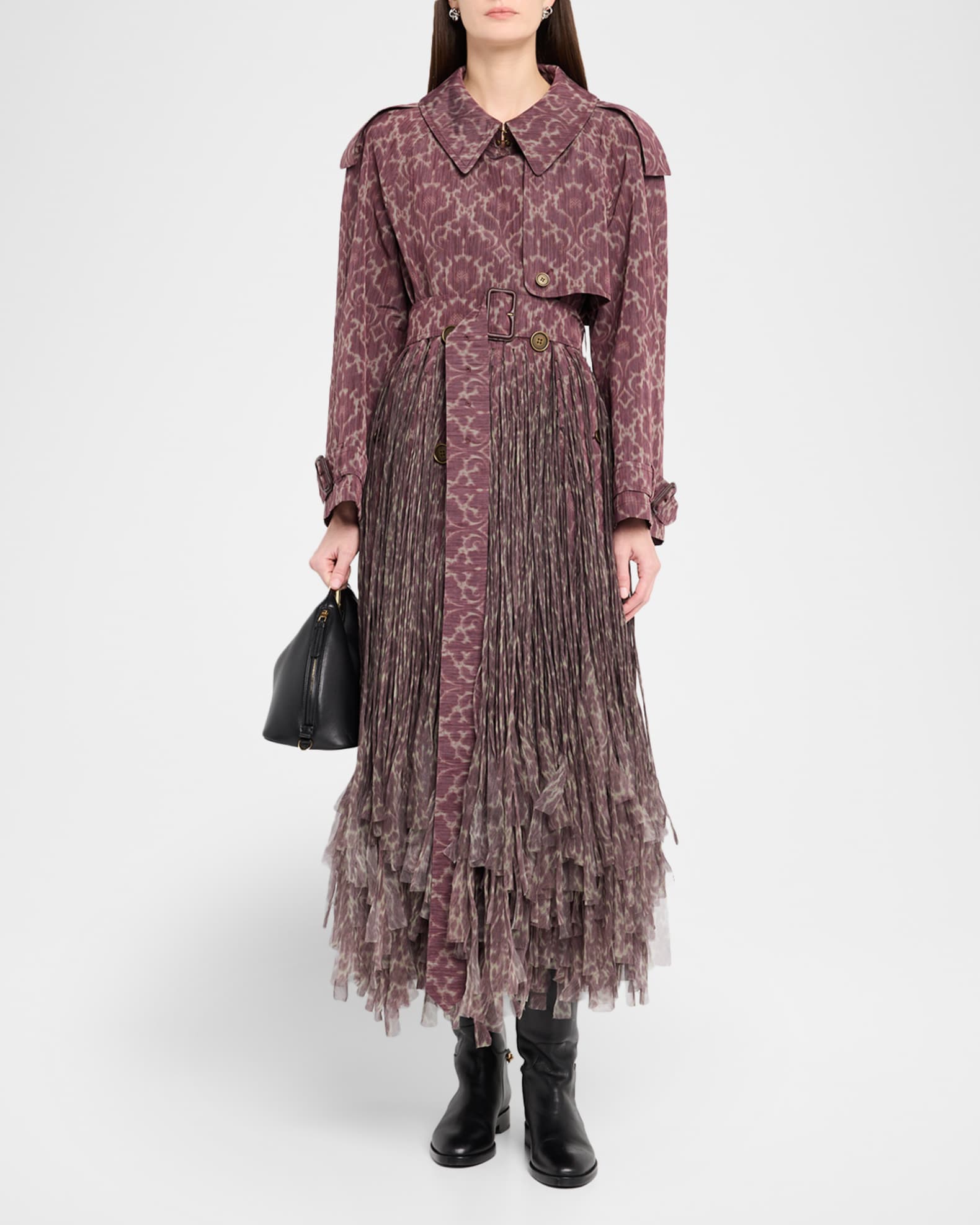 Burberry Fitzrovia Baroque Fringe Long Trench Coat | Neiman Marcus