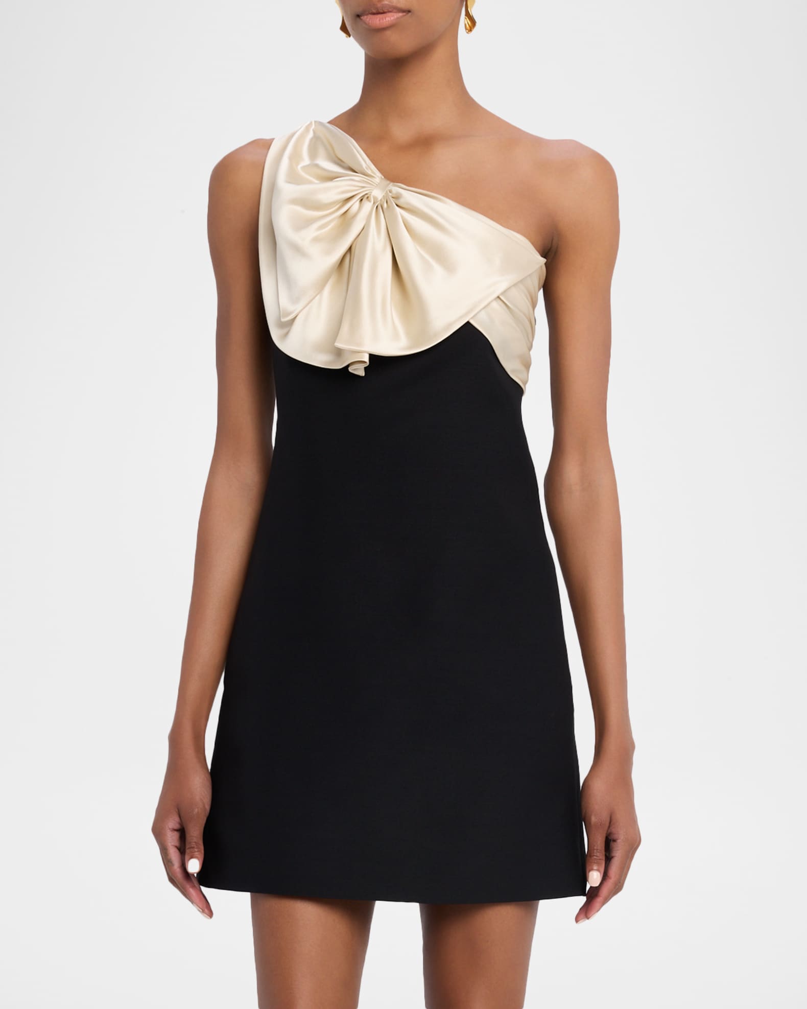 Valentino Garavani Satin Bow One-Shoulder Mini Dress | Neiman Marcus