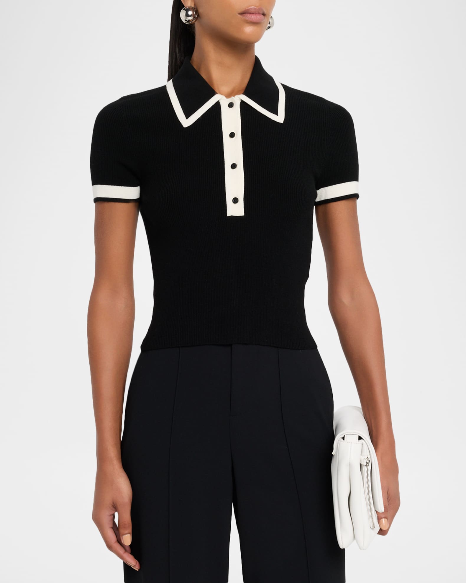 Alice + Olivia Pia Wool-Blend Knit Polo | Neiman Marcus