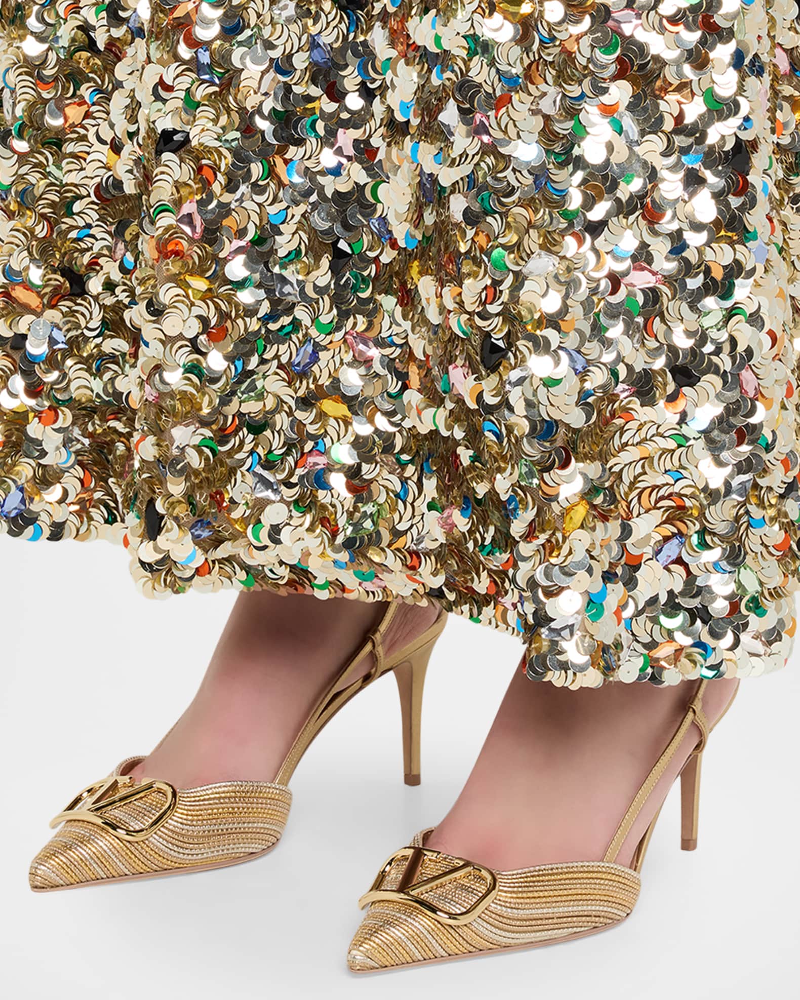 Valentino Garavani 80mm VLogo Signature Metallic Slingback Pumps