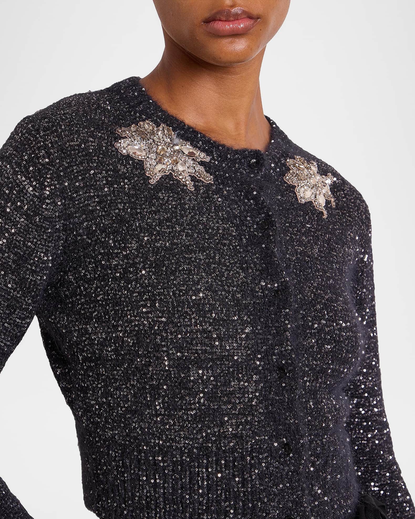 Erdem Crystal Embellished Paillette Knit Crop Cardigan | Neiman Marcus