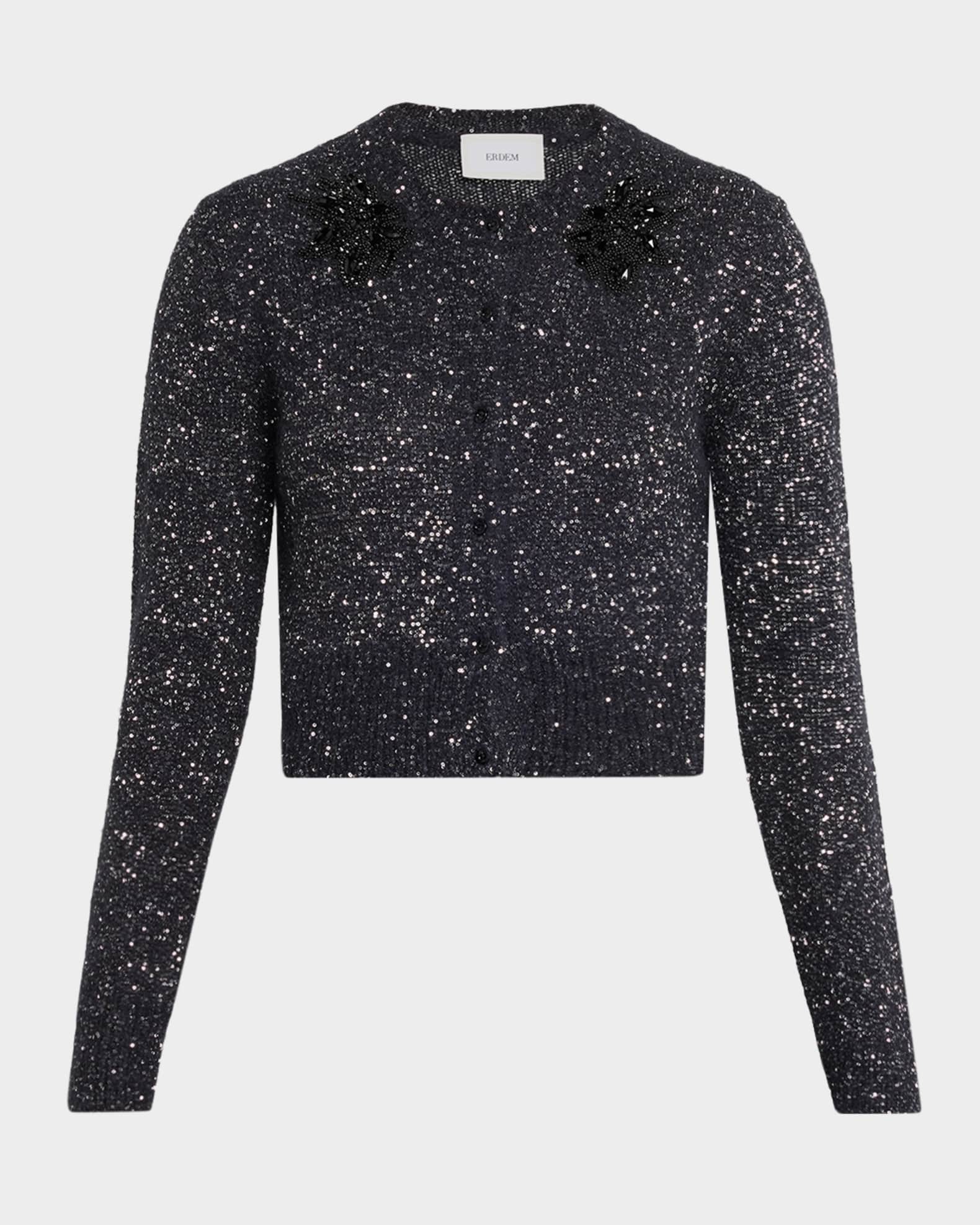 Erdem Crystal Embellished Paillette Knit Crop Cardigan | Neiman Marcus