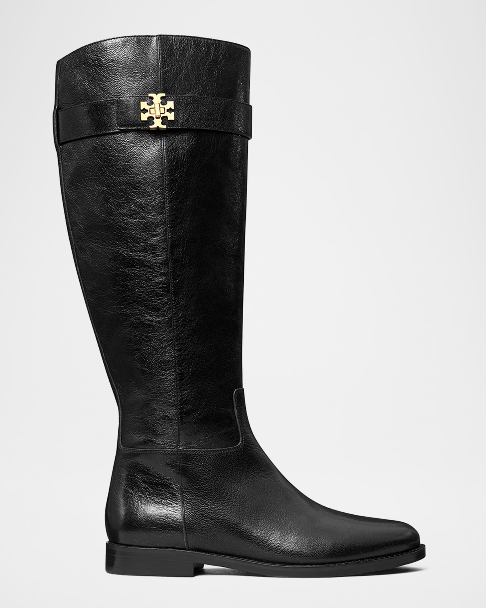 Tory Burch Turnlock Leather Knee-High Riding Boots | Neiman Marcus