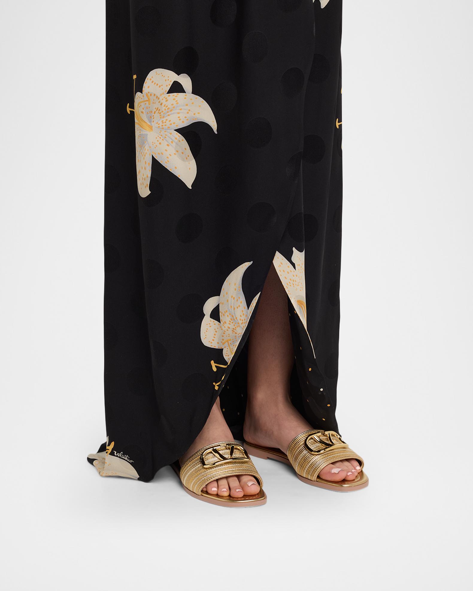 Valentino Garavani VLogo Metallic Corded Leather Flat Slide