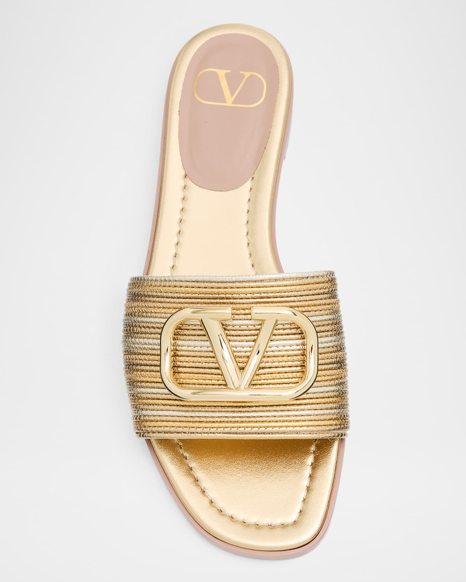 Valentino Garavani VLogo Metallic Corded Leather Flat Slide