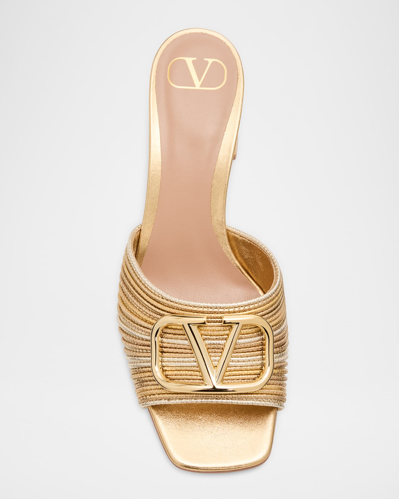 Valentino Garavani 60mm VLogo Metallic Leather Mule Sandals
