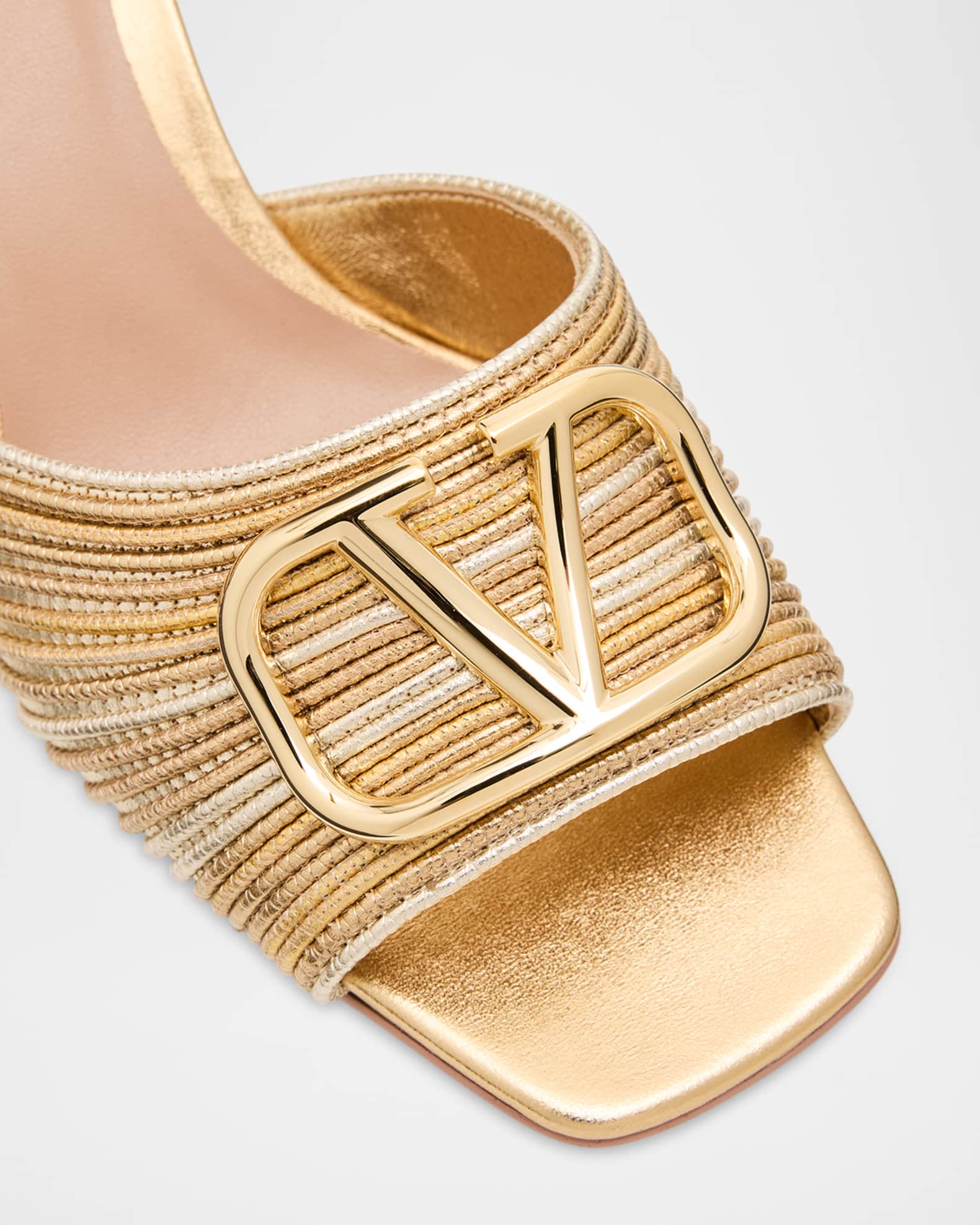 Valentino Garavani 60mm VLogo Metallic Leather Mule Sandals