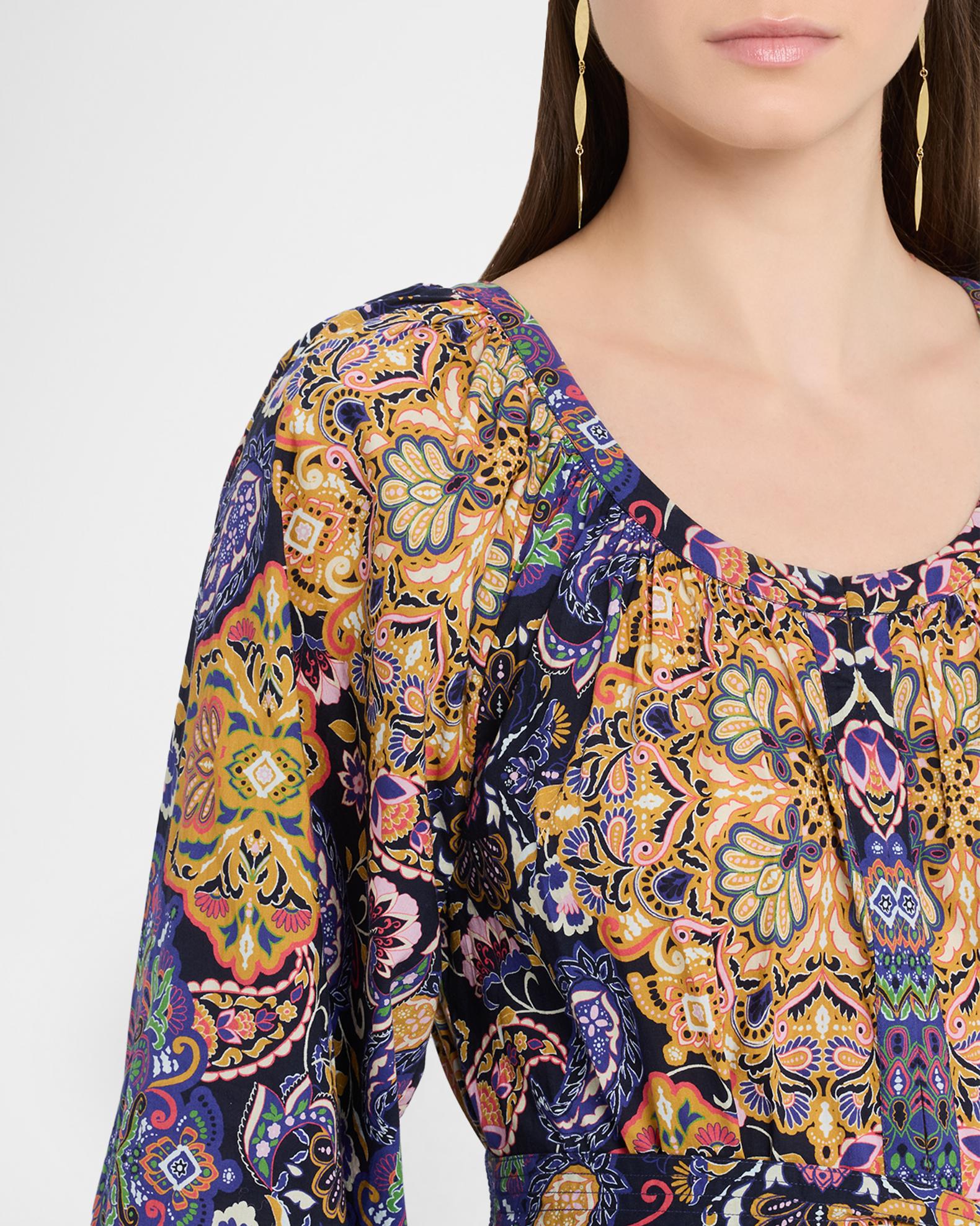 Figue Johanna Multi-Print Tiered Midi Peasant Dress | Neiman Marcus