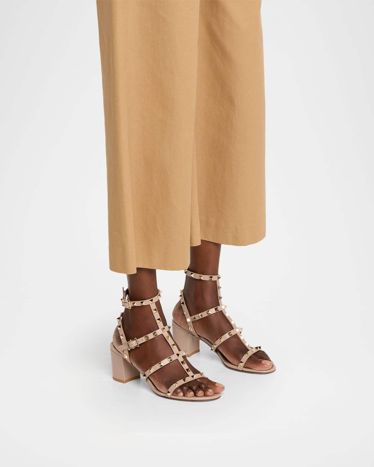 Valentino Garavani 60mm Rockstud Leather City Sandals | Neiman Marcus