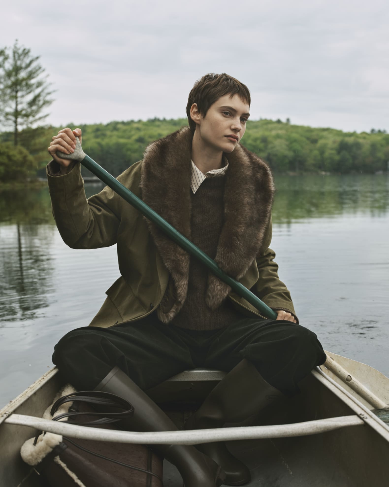 Nili Lotan Ronay Faux-Fur Collar Single-Breasted Parka Jacket