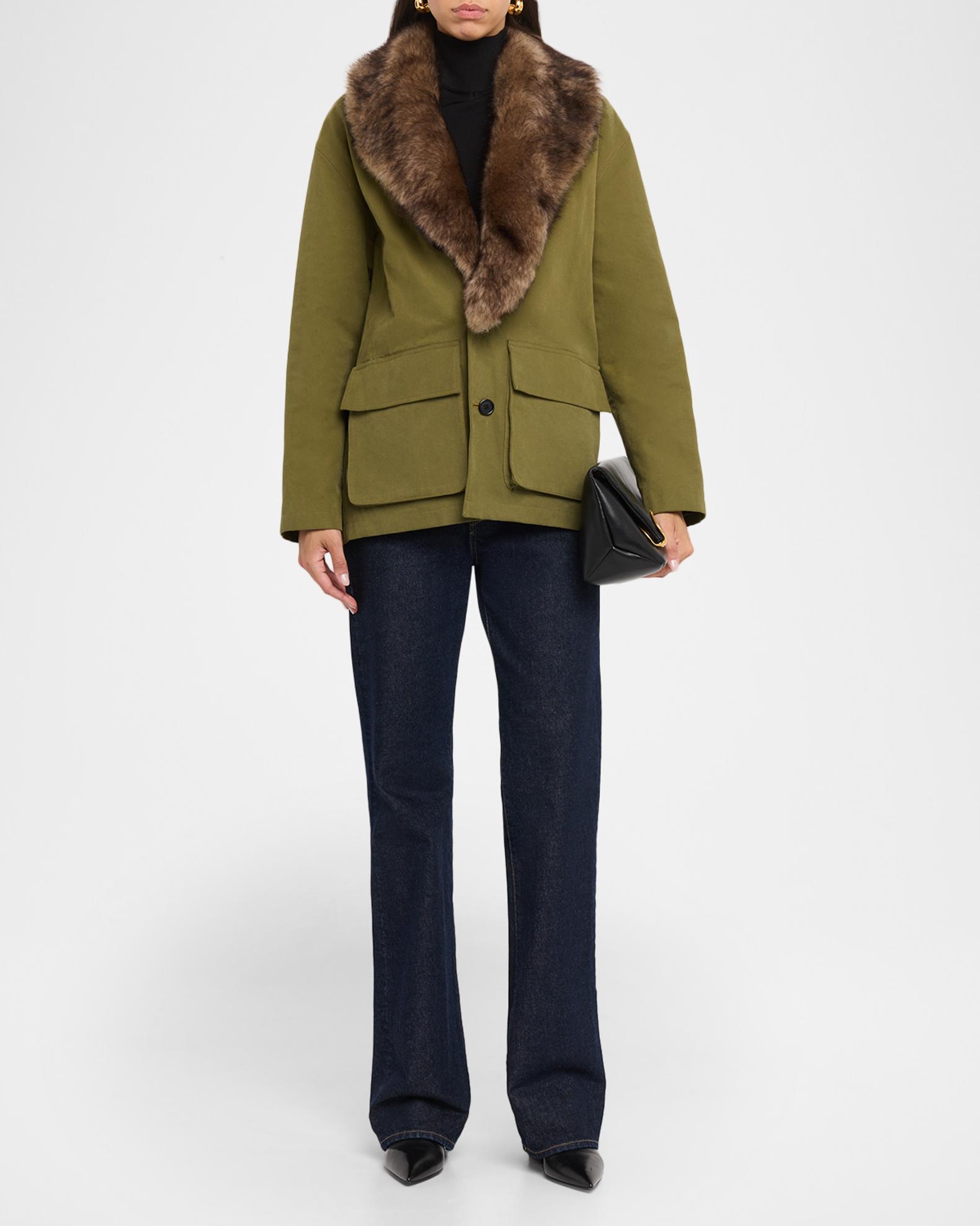 Nili Lotan Ronay Faux-Fur Collar Single-Breasted Parka Jacket