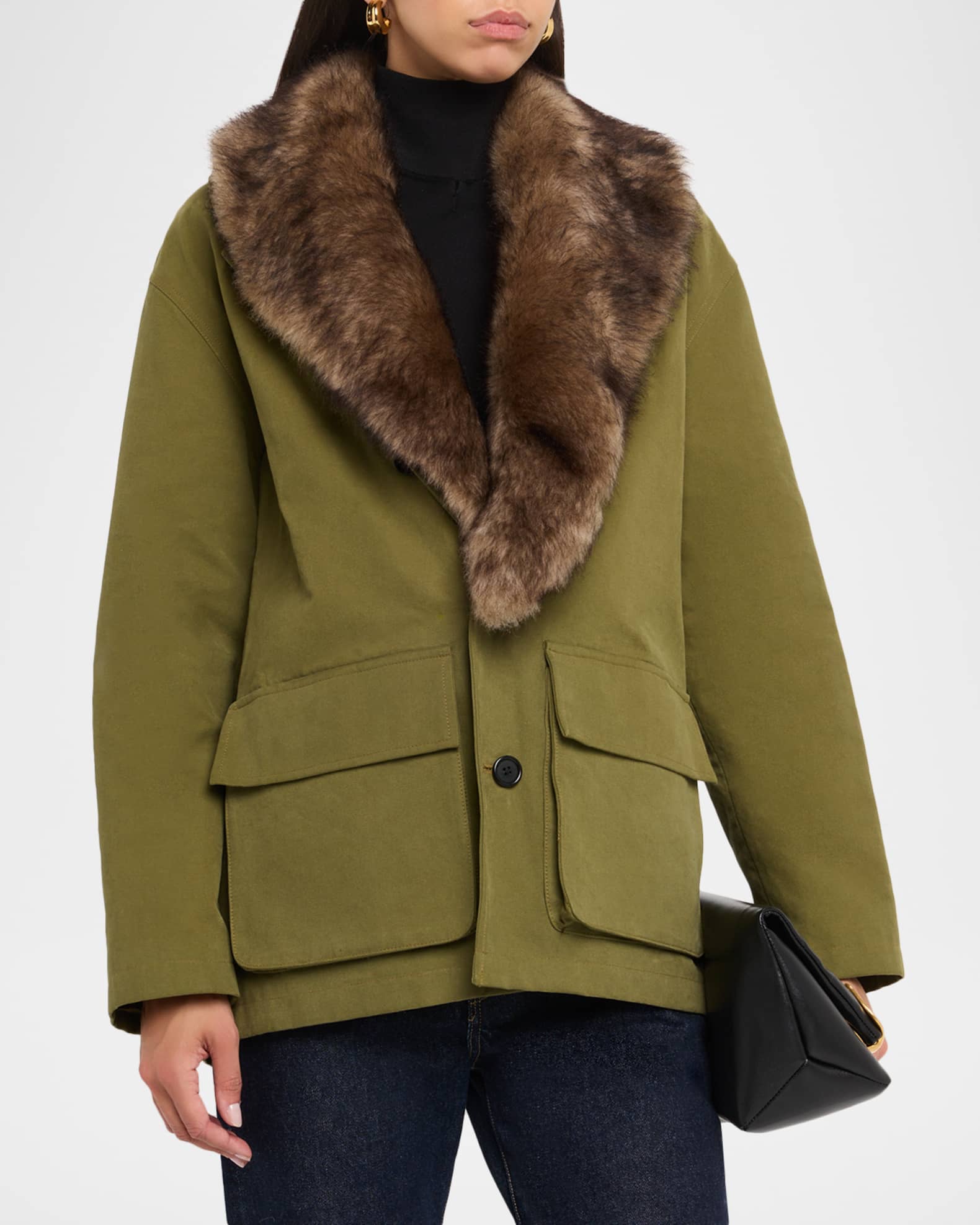 Nili Lotan Ronay Faux-Fur Collar Single-Breasted Parka Jacket