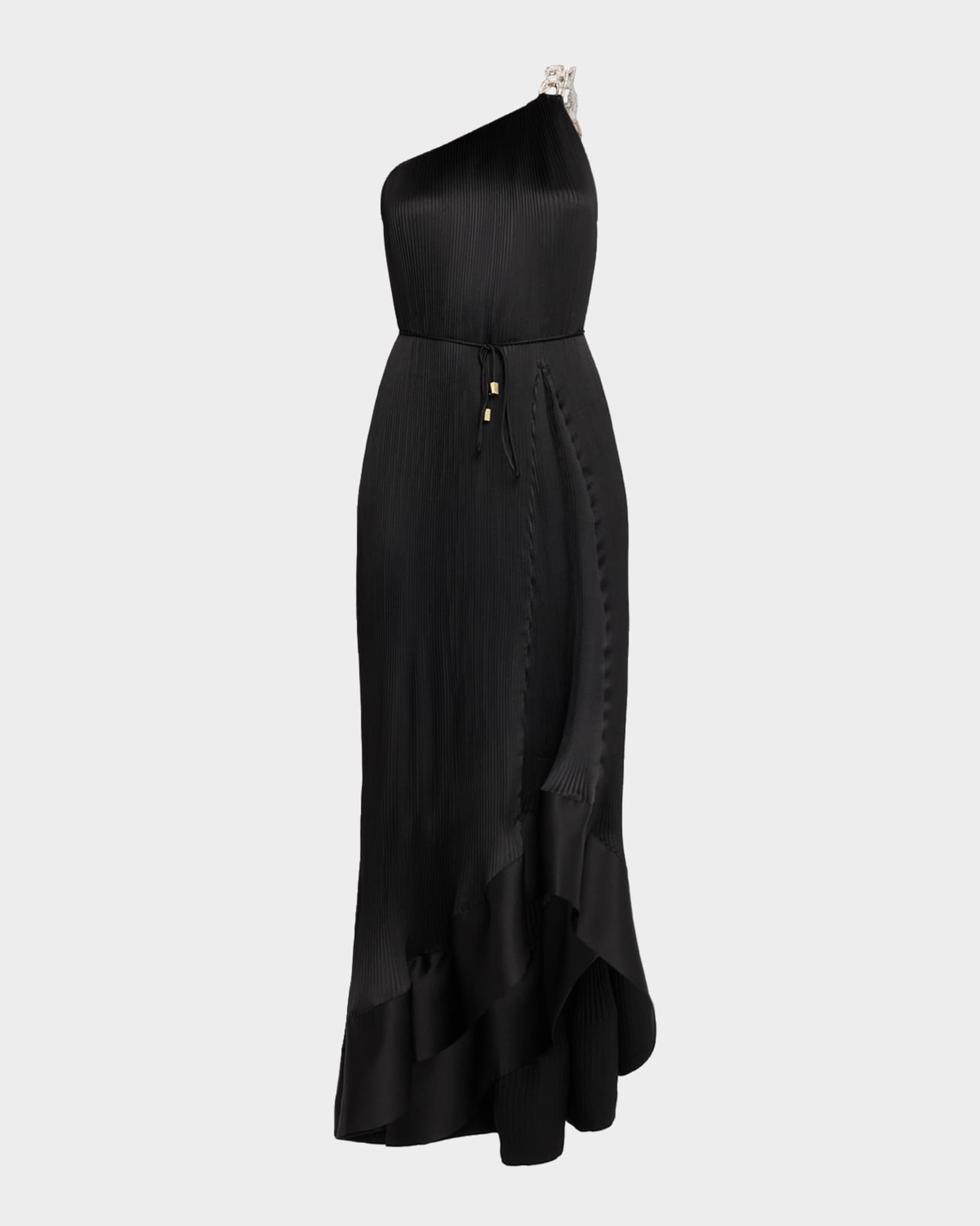 Milly Mariah Satin Pleated Maxi Dress - Black