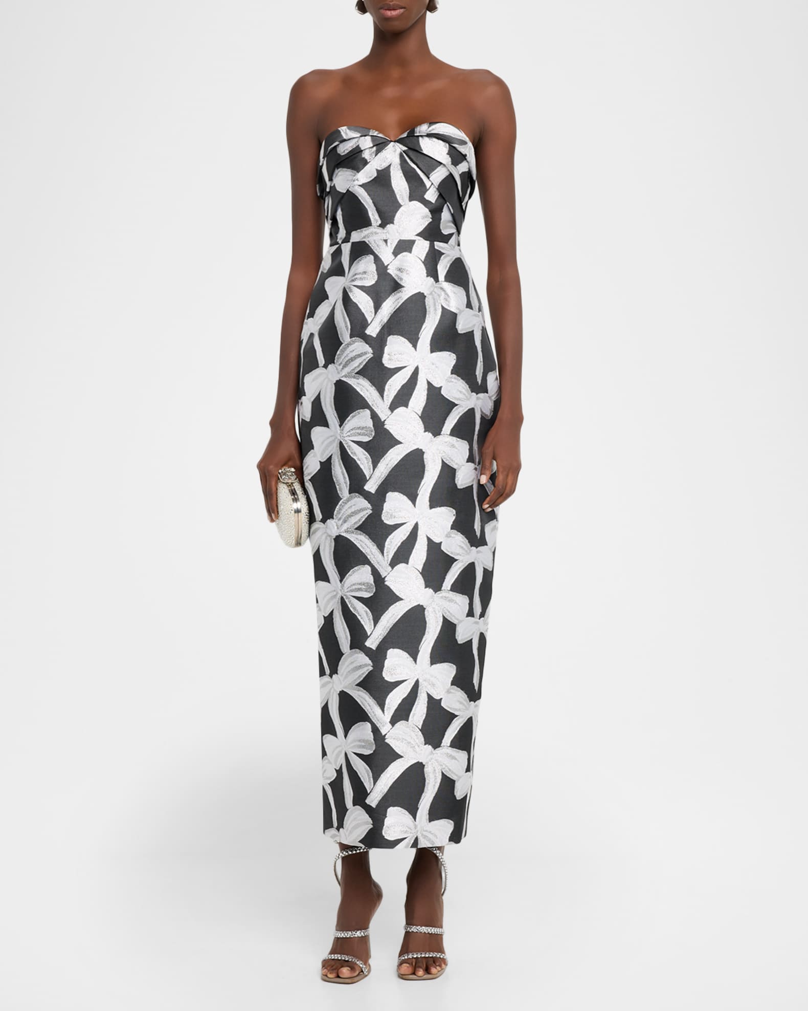 Milly Donna Strapless Bow Jacquard Column Maxi Dress | Neiman Marcus