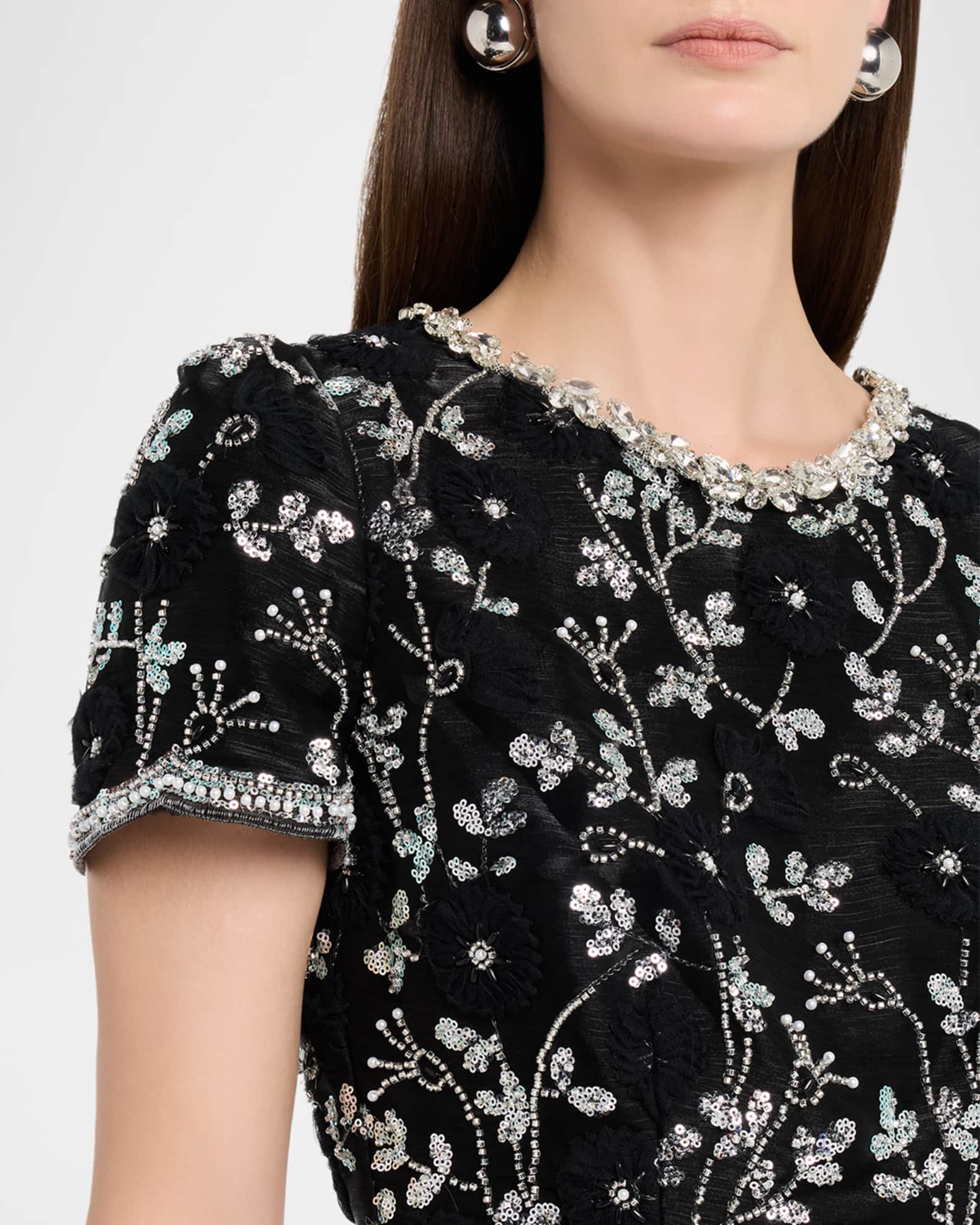 Milly Daisy Crystal Embroidered Scalloped Mini Dress | Neiman Marcus
