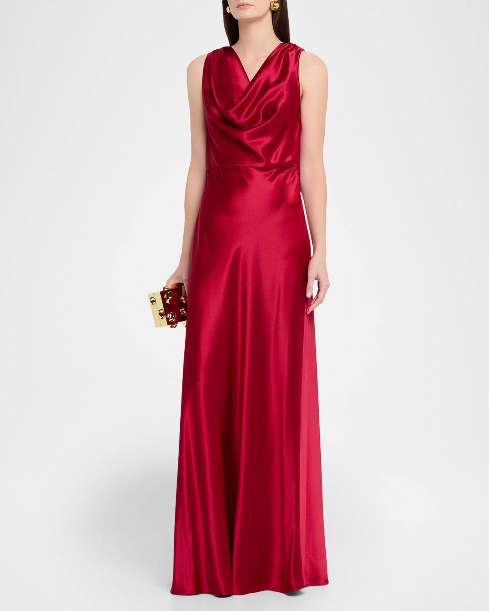 milly cowl-neck hammered satin slip maxi dress Milly Hammered Satin Cowl Neck Gown Maxi Dress In White