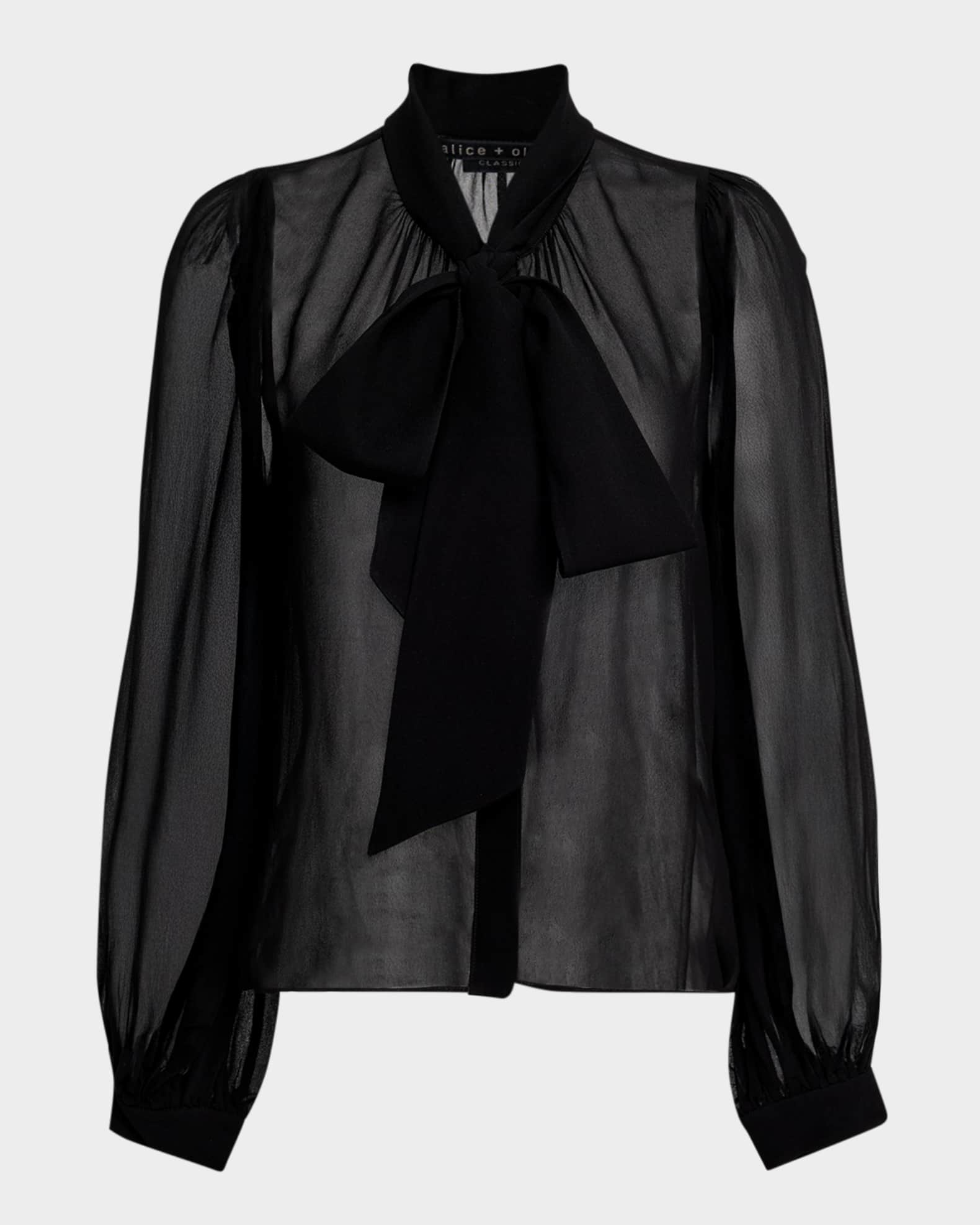 Alice + Olivia Brentley Tie-Neck Sheer Blouse | Neiman Marcus