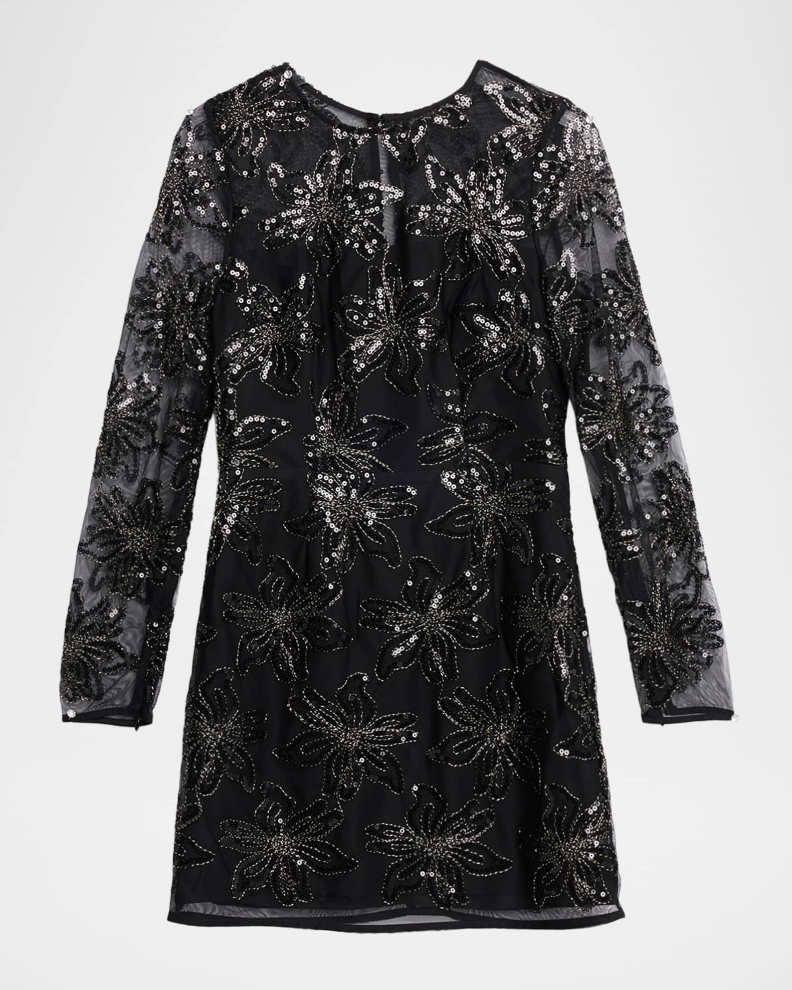 sachin and babi light blue dress Adele Embroidered Mesh Long Sleeve Dress in Black