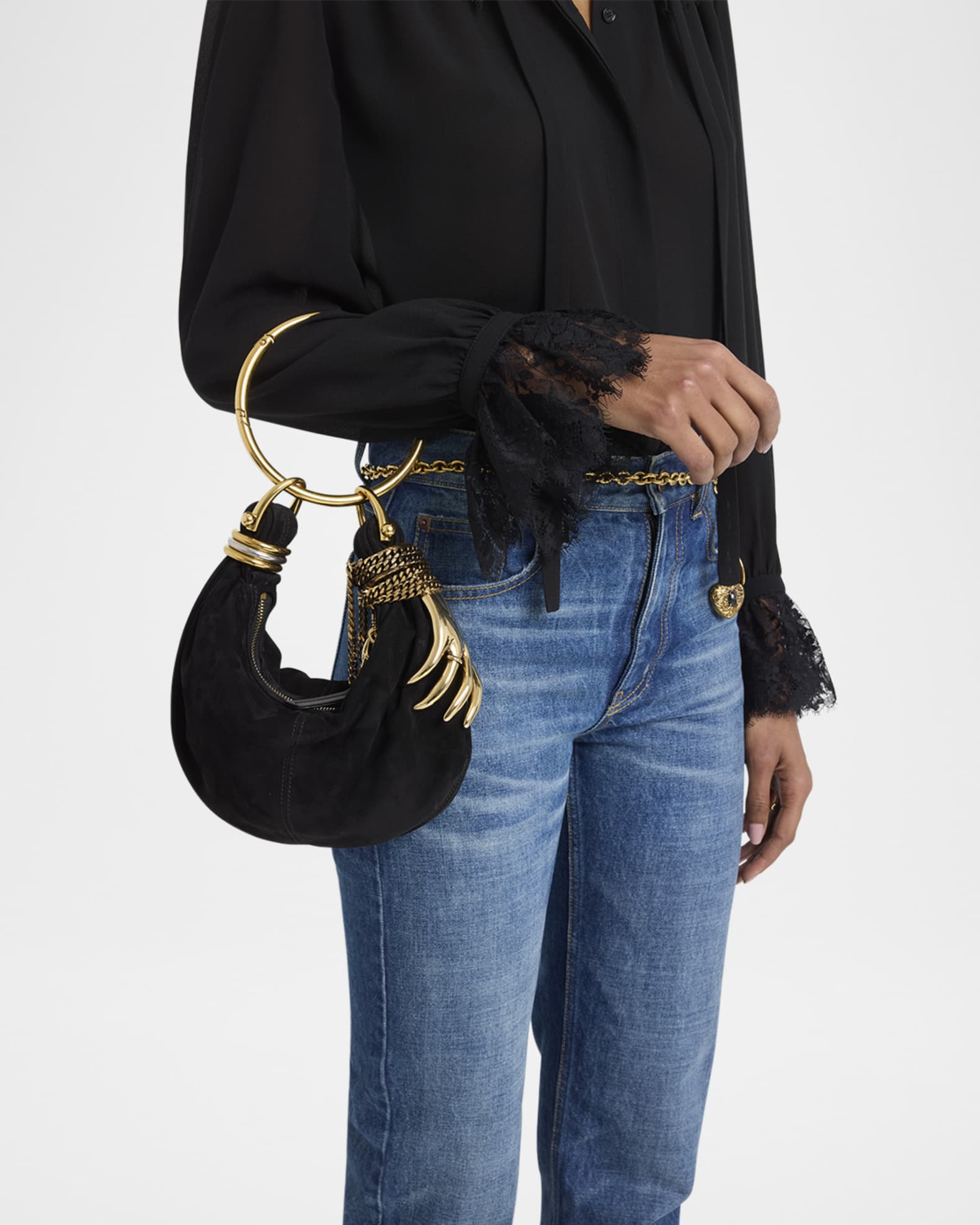 Chloe Sculptural Hand Bracelet Bag in Suede | Neiman Marcus