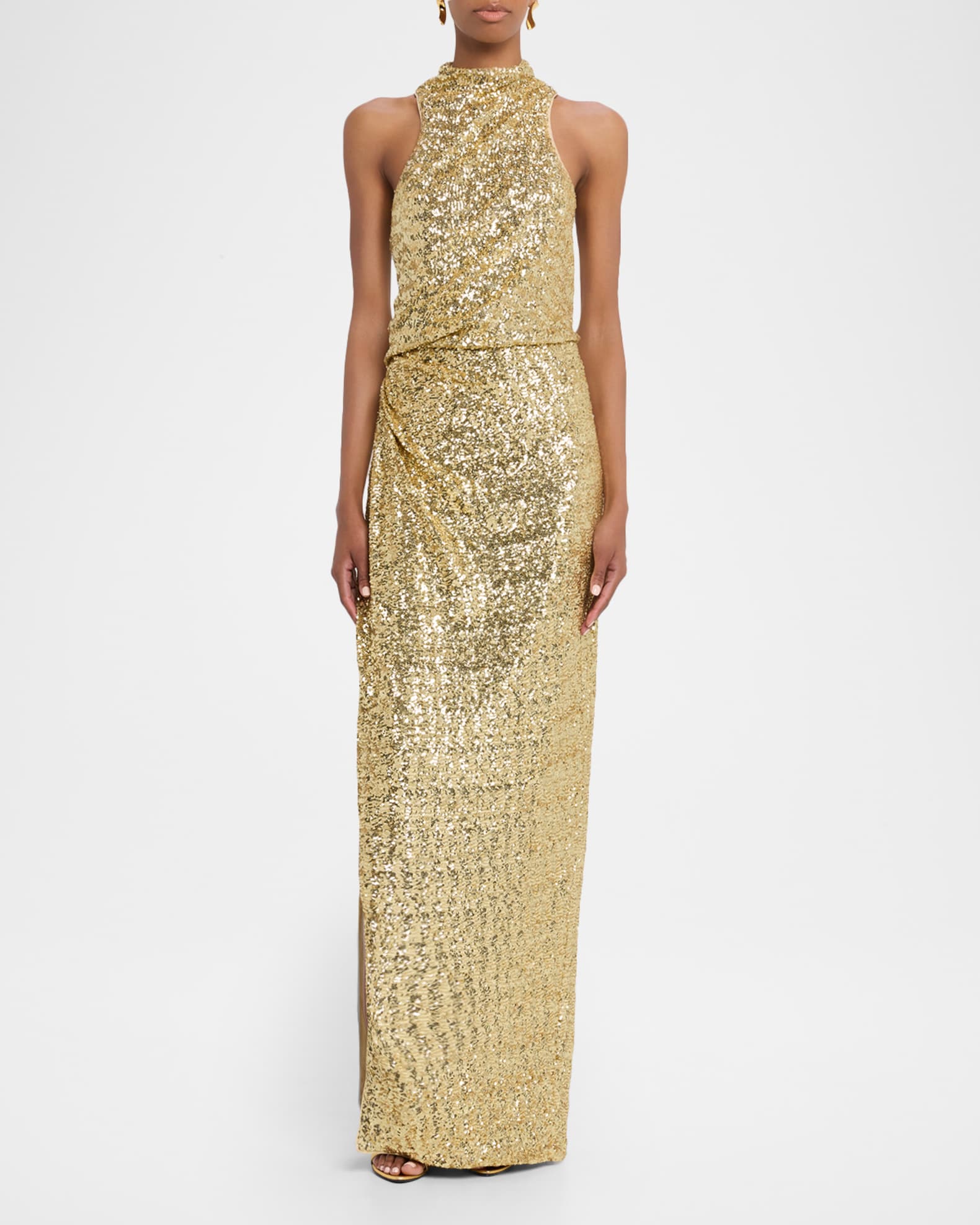 Balmain Women's Sequined Halterneck Gown - Or - Size 8