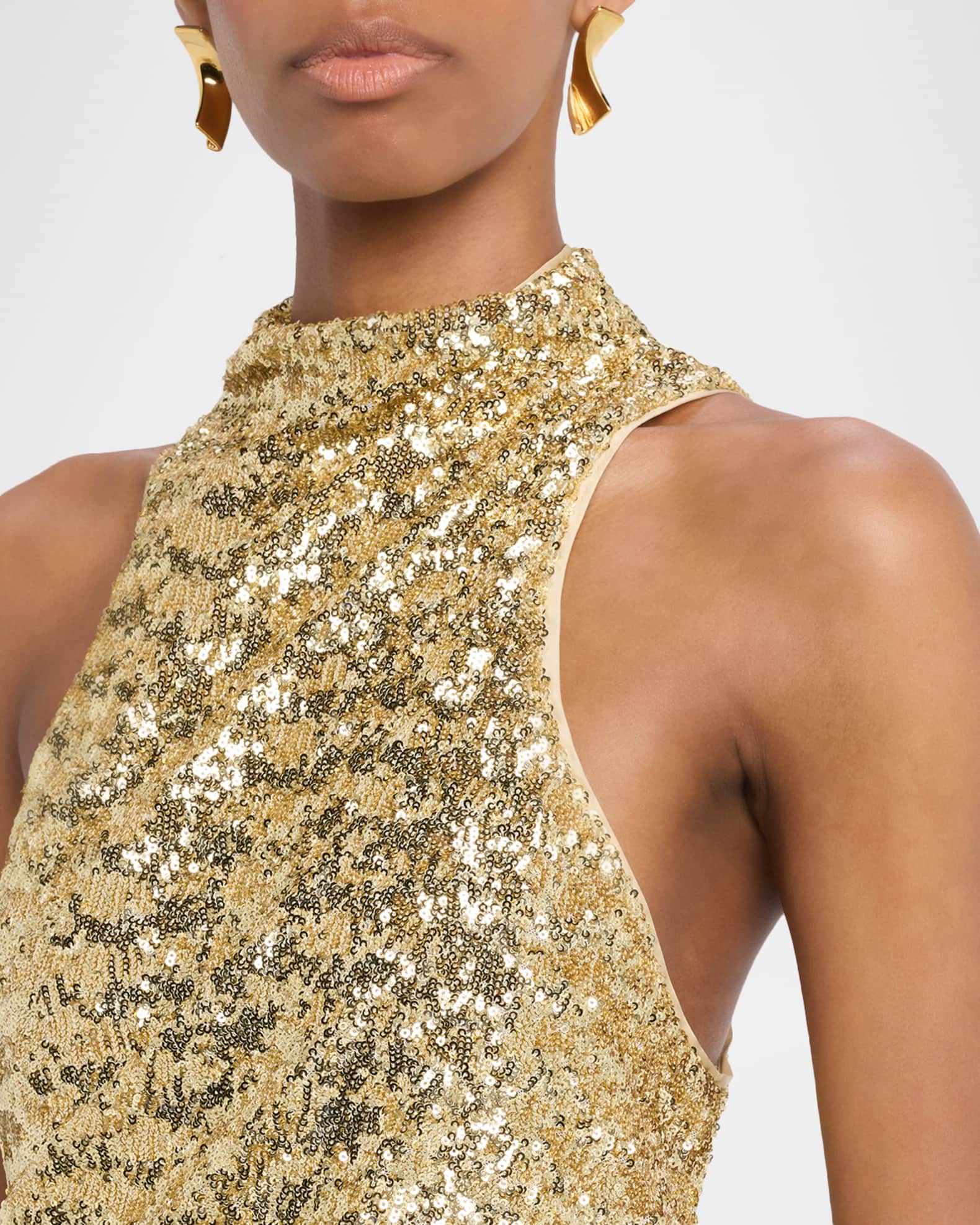 Balmain Draped Sequined Halter Column Gown | Neiman Marcus