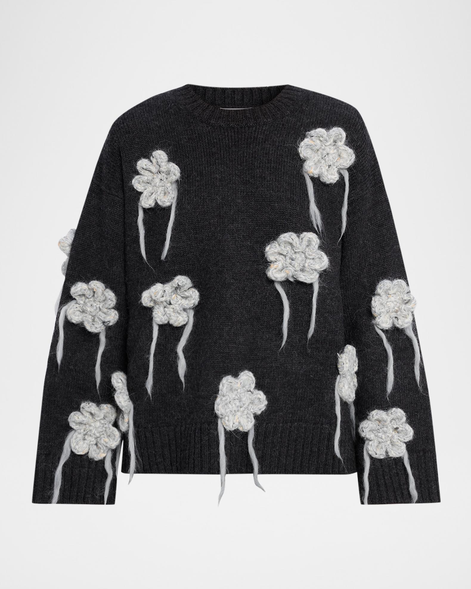 Ganni Floral Crochet Crewneck Sweater | Neiman Marcus