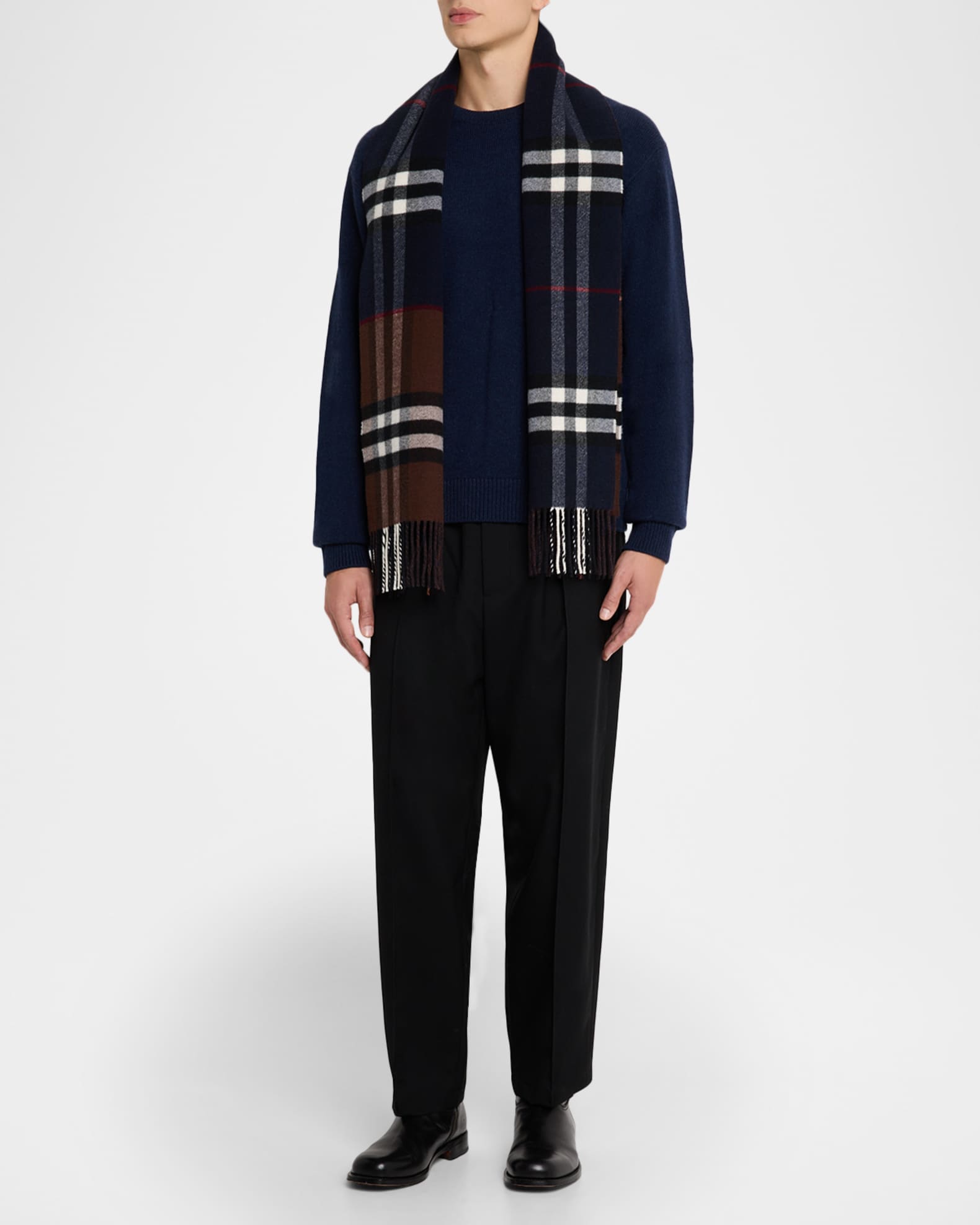 Burberry Men's Contrast Check Cashmere Scarf | Neiman Marcus