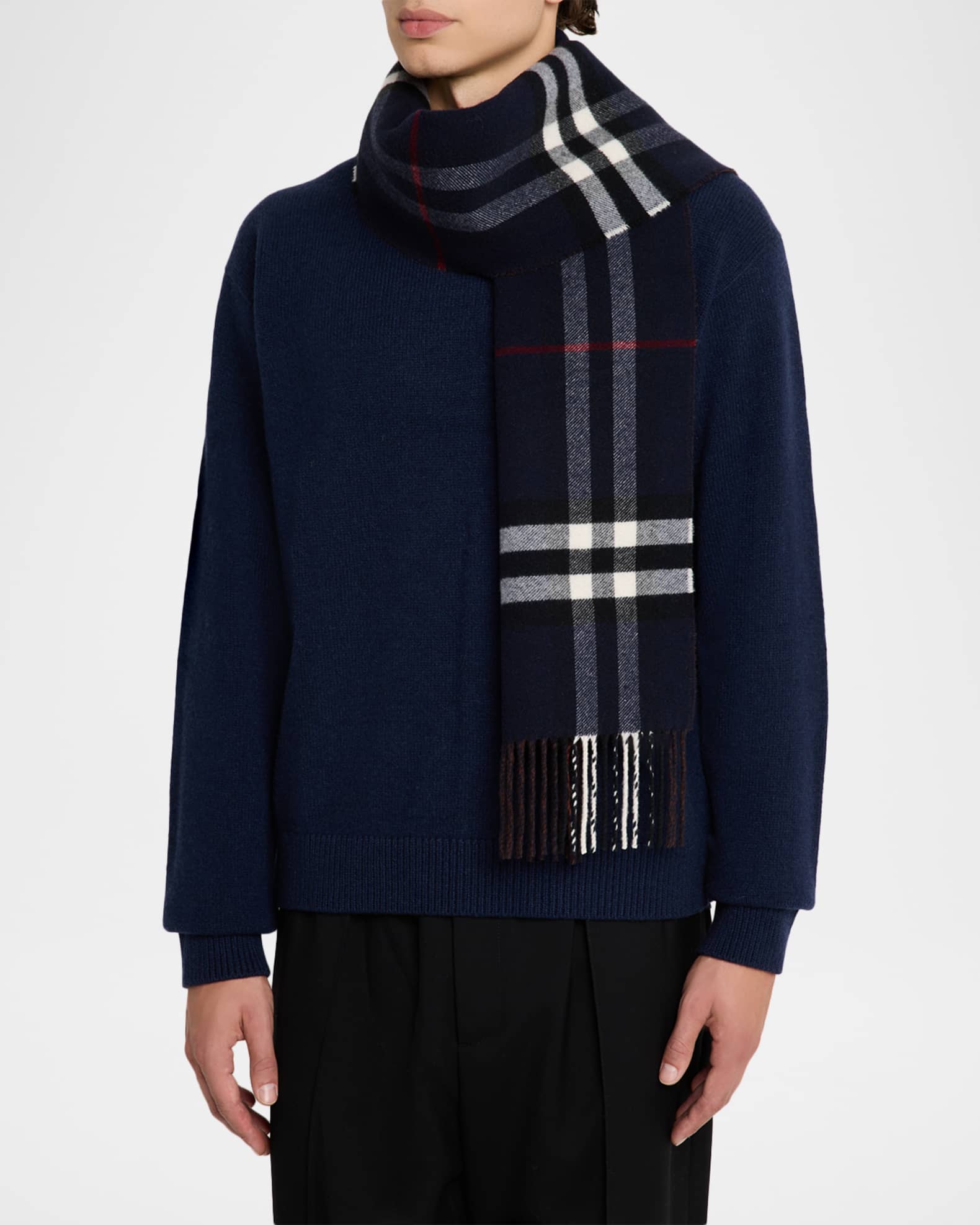 Burberry Men's Contrast Check Cashmere Scarf | Neiman Marcus