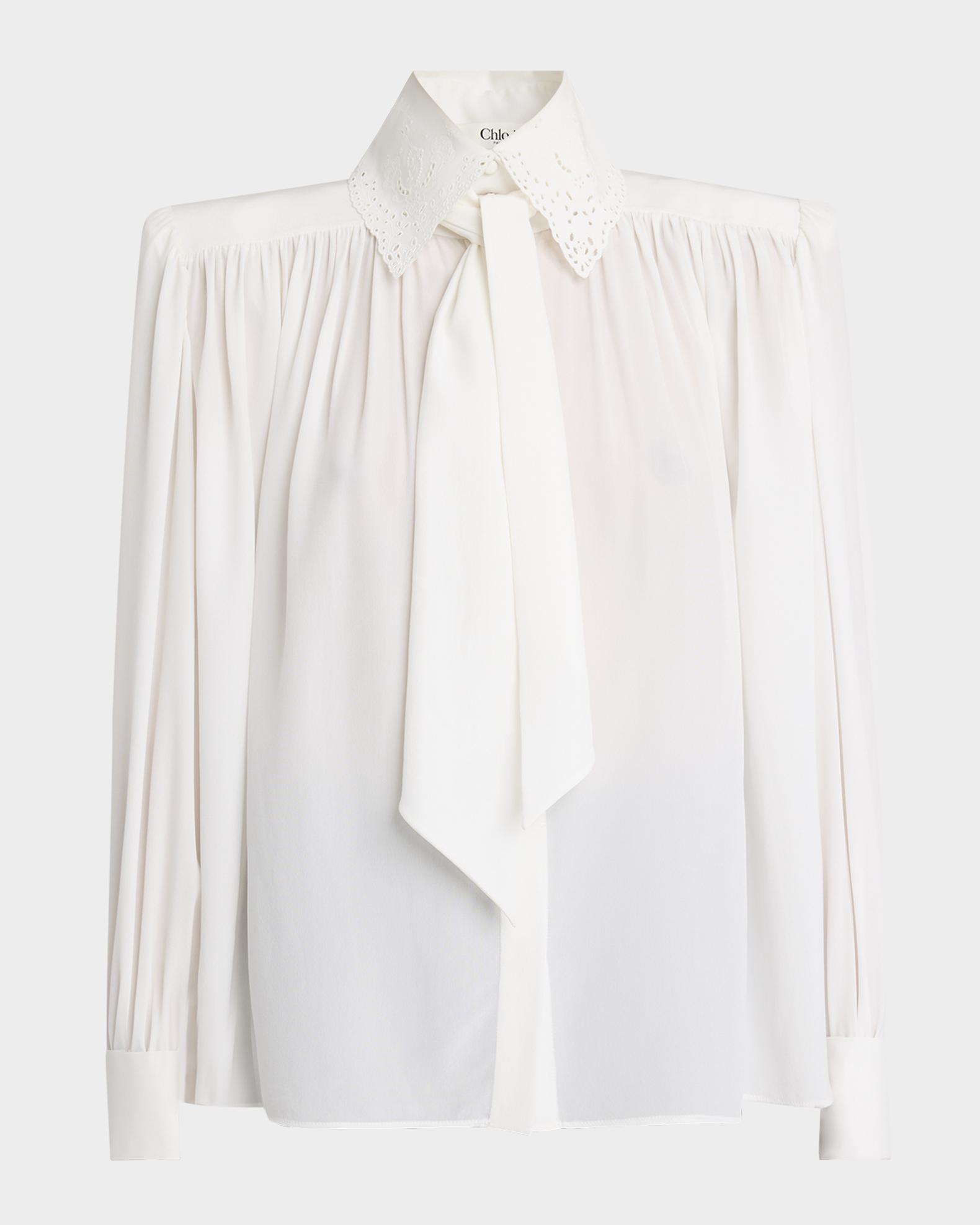 Chloe Neck-Tie Lace-Collar Silk Georgette Blouse | Neiman Marcus