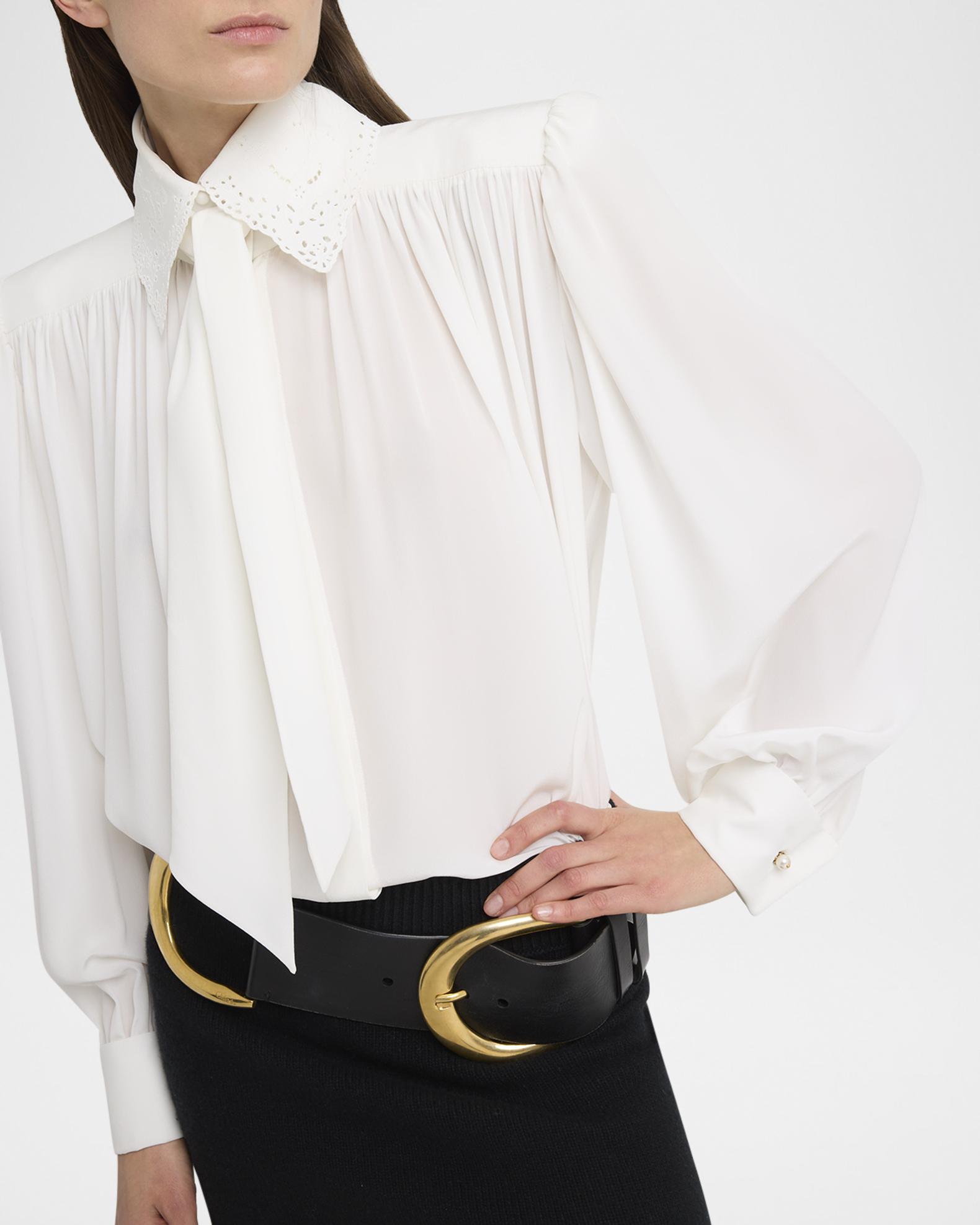 Chloe Neck-Tie Lace-Collar Silk Georgette Blouse | Neiman Marcus